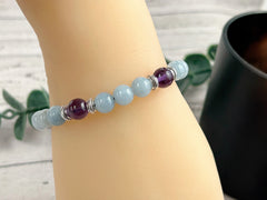 Cleansing Bracelet, Aquamarine Bracelet, Amethyst Gemstone Bracelet, Beaded Bracelet, Birthday Gift for Her, Gift for Him