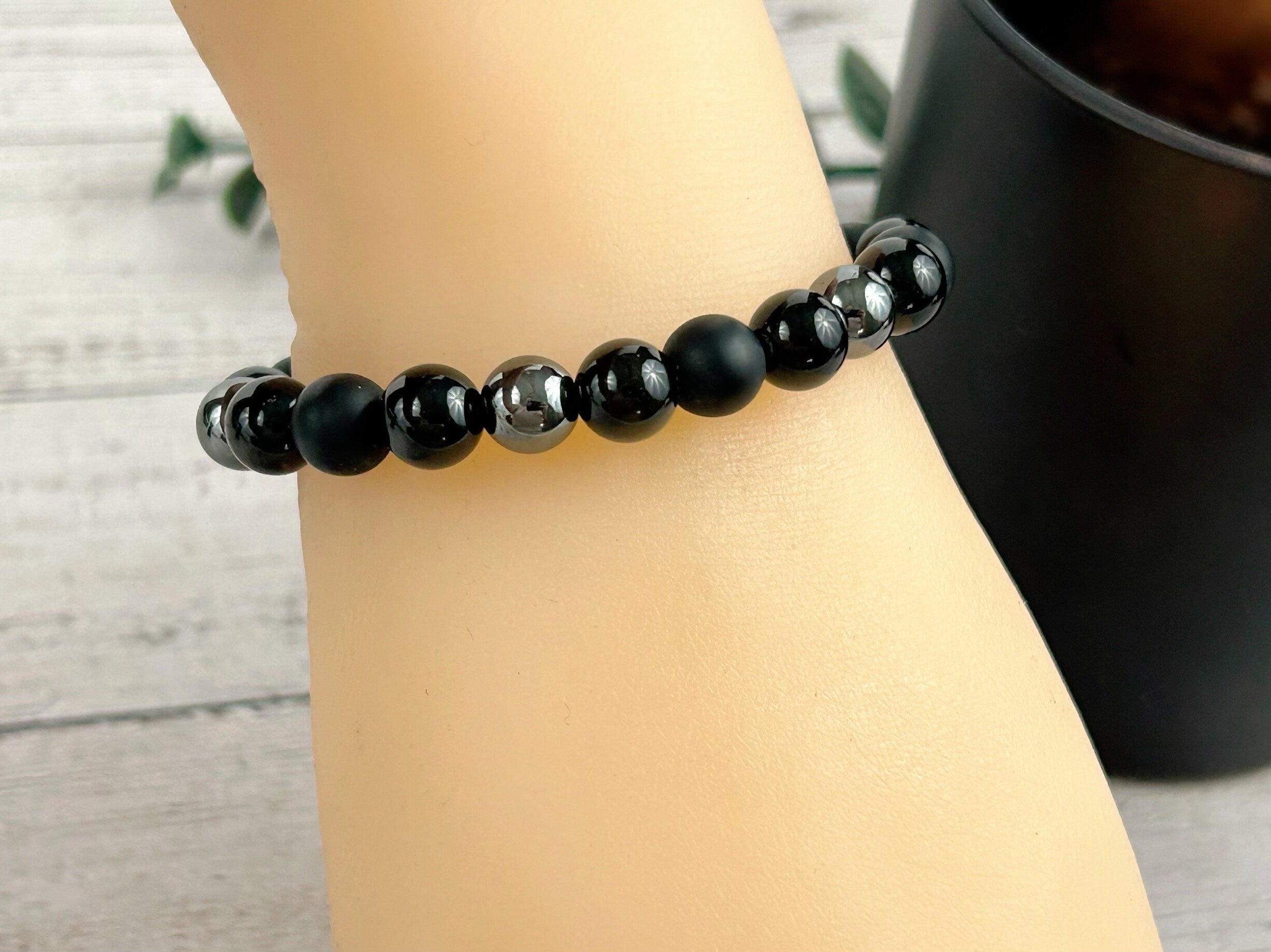 Beaded Bracelet, Triple Protection Bracelet, Black Onyx, Golden Obsidian, Gemstone Bracelet, Hematite Bracelet, Gift for Her, Gift for Him