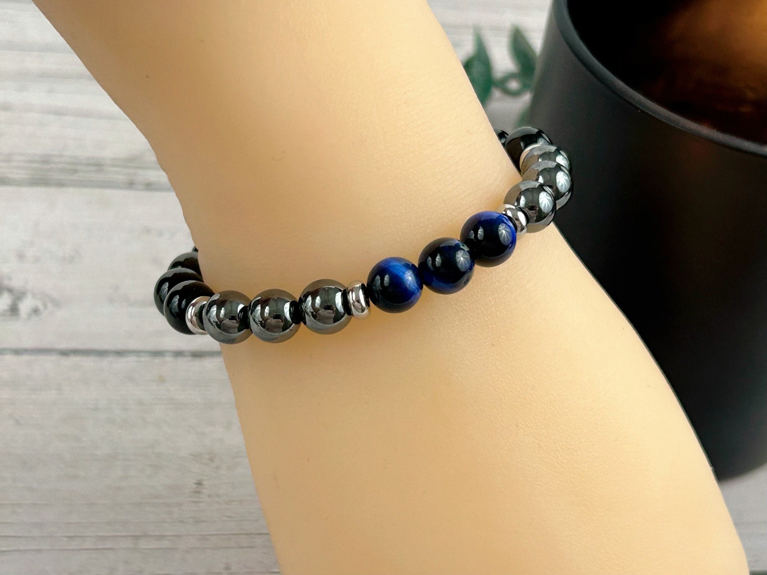 Set of 3 Triple Protection Bracelet, Tiger Eye, Black Obsidian, Gemstone Bracelet, Hematite Bracelet, Birthday Gift for Her, Gift for Him
