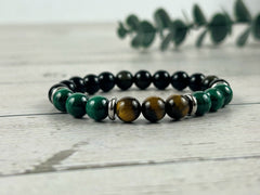 Empath Protection Bracelet, Malachite Bracelet, Golden Obsidian Bracelet, Tigers Eye Gemstone Bracelet, Birthday Gift for Her, Gift for Him