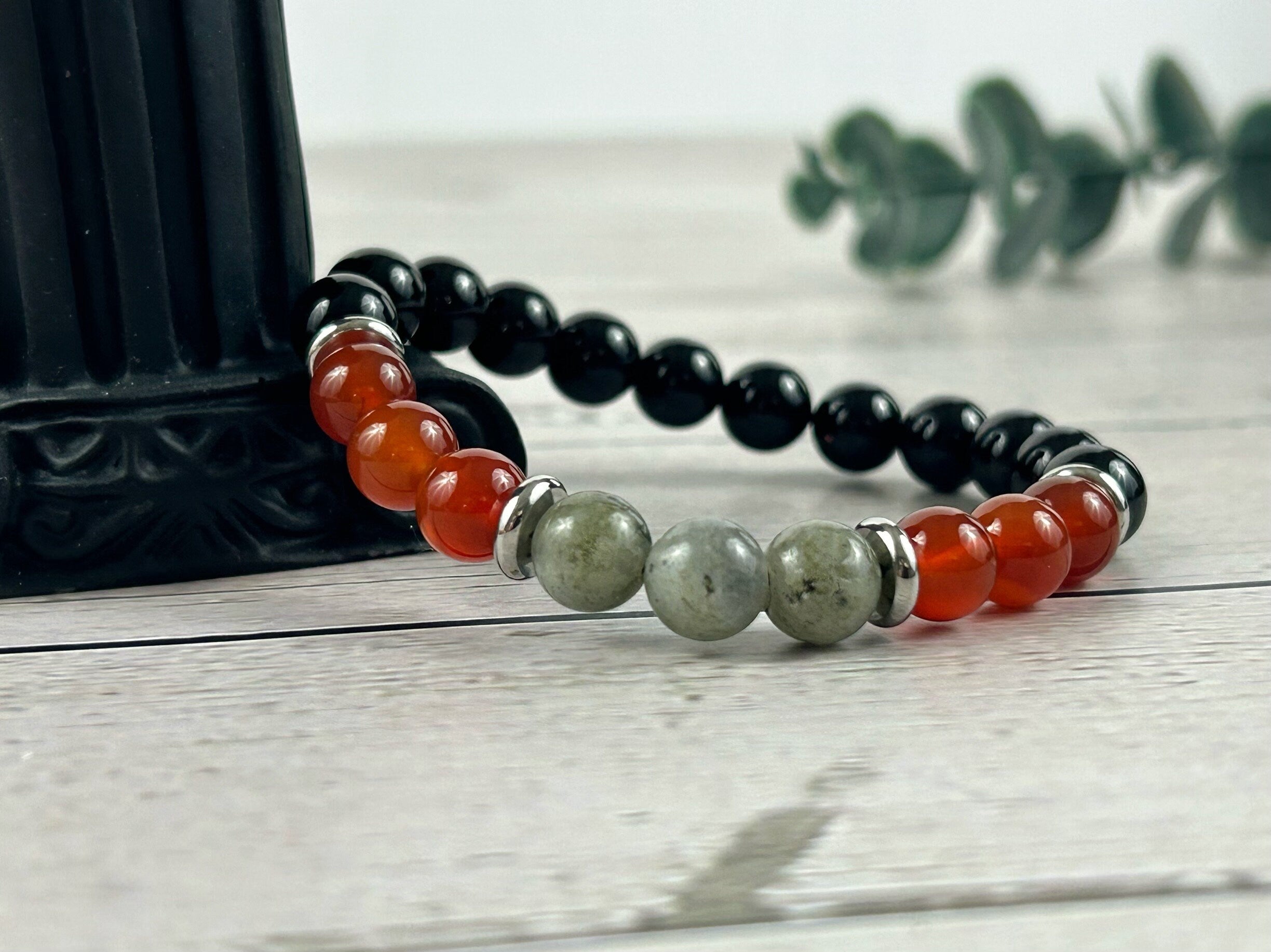 Empath Protection Bracelet, Black Tourmaline Bracelet, Carnelian Bracelet, Labradorite Gemstone Bracelet, Birthday Gift for Her,Gift for Him