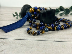 Lapis Lazuli Japa Mala Necklace, Tigers Eye 108 Mala Beads Necklace, Prayer Beads Necklace, Meditation Necklace