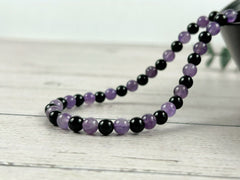 Protection Necklace, Black Tourmaline Necklace, Amethyst Necklace, Energy Necklace, Beaded Necklace, Personalized Neckl