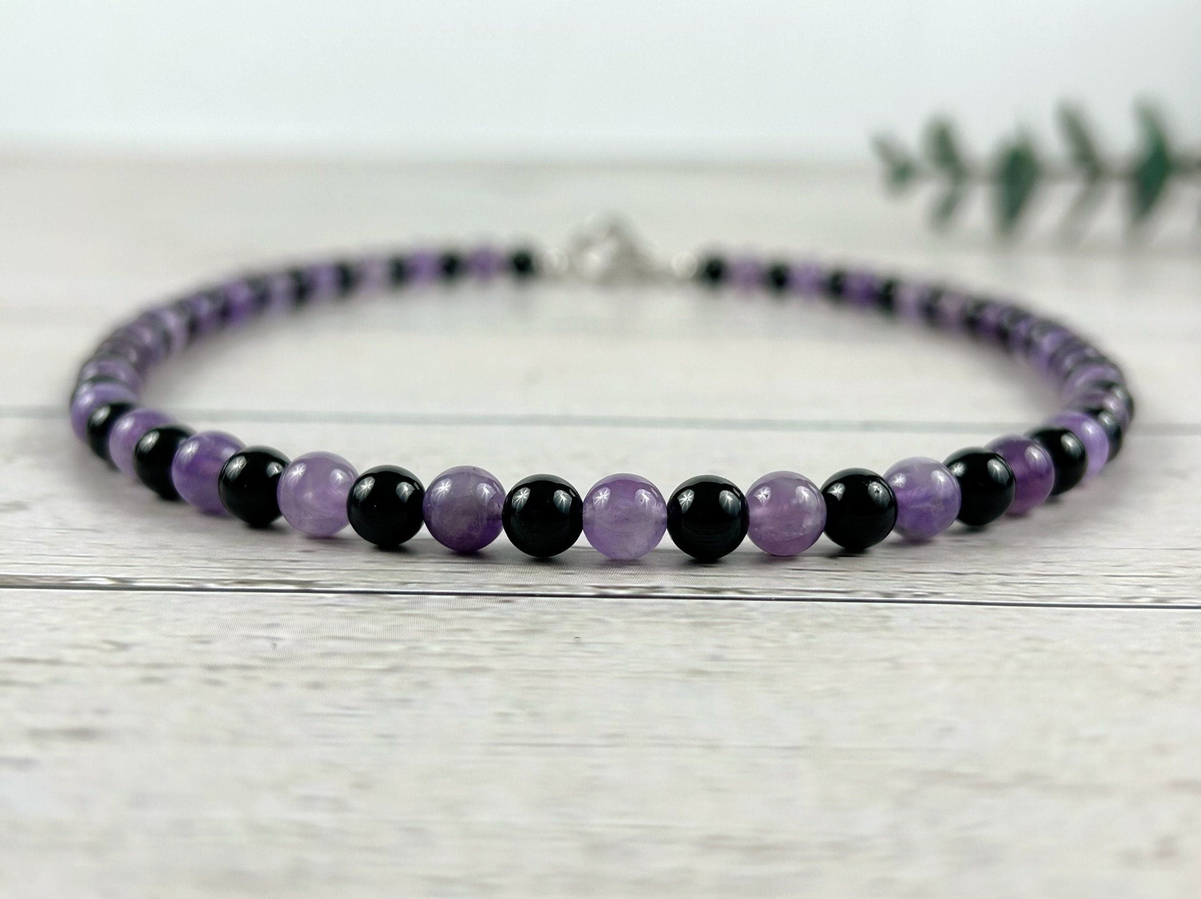 Protection Necklace, Black Tourmaline Necklace, Amethyst Necklace, Energy Necklace, Beaded Necklace, Personalized Neckl