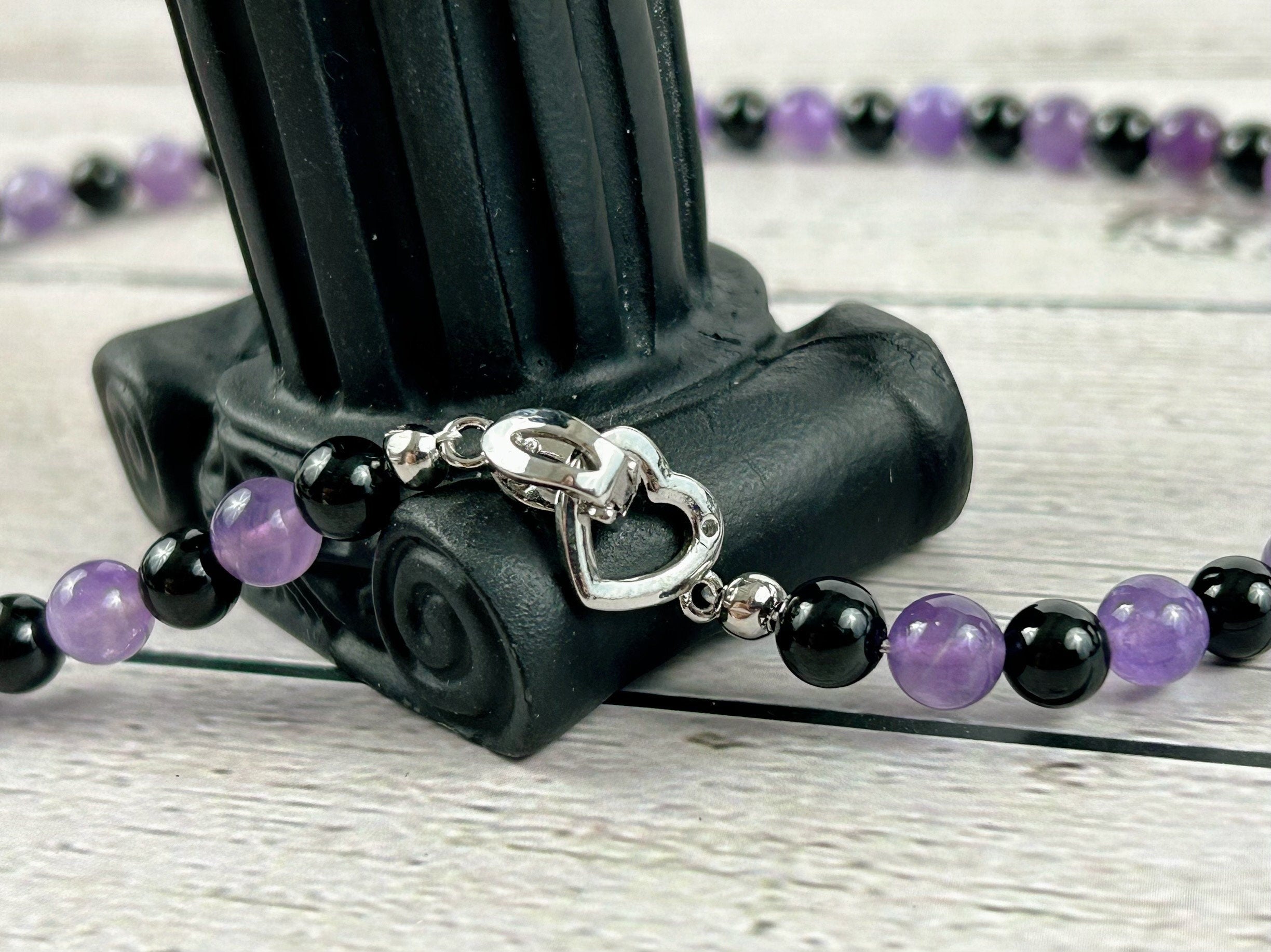 Protection Necklace, Black Tourmaline Necklace, Amethyst Necklace, Energy Necklace, Beaded Necklace, Personalized Neckl
