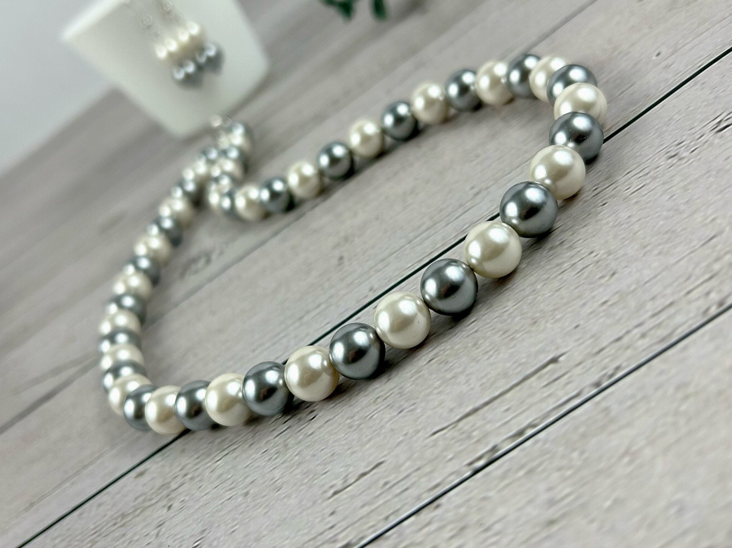 Ivory Pearl Necklace, Gray Pearl Necklace, Handmade Pearl Jewelry, Pearl Necklace for Women, Birthday Gift for Her, Shell Pearl Necklace