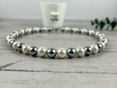 Ivory Pearl Necklace, Gray Pearl Necklace, Handmade Pearl Jewelry, Pearl Necklace for Women, Birthday Gift for Her, Shell Pearl Necklace