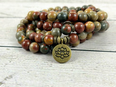 108 Mala Beads Necklace, Picasso Jasper Necklace, Prayer Beads Necklace, 108 Mala Beads Bracelet, Meditation Necklace, Handmade Jewelry