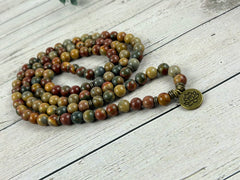 108 Mala Beads Necklace, Picasso Jasper Necklace, Prayer Beads Necklace, 108 Mala Beads Bracelet, Meditation Necklace, Handmade Jewelry