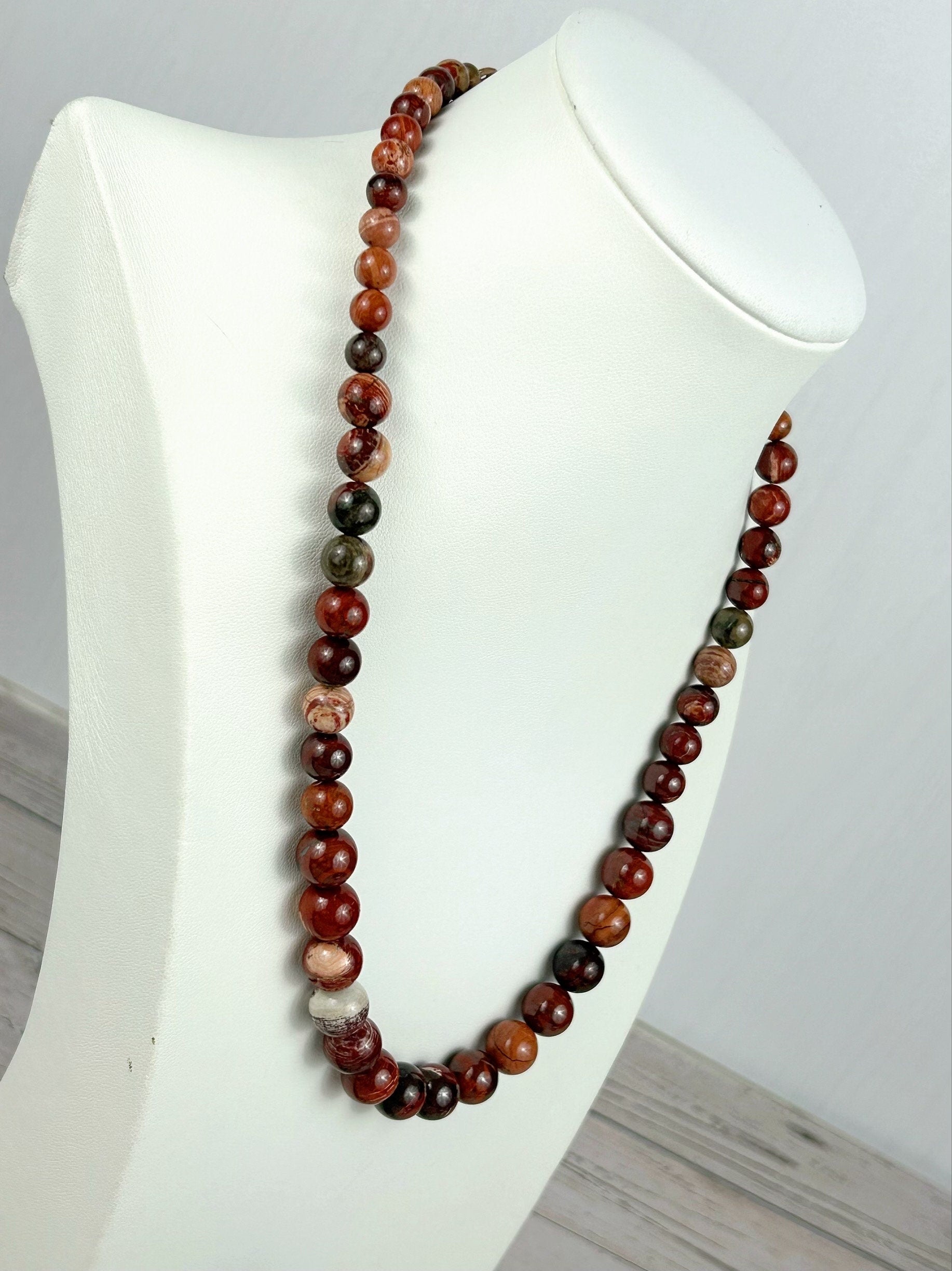 Red Beaded Necklace, Australian Serpentine Necklace, Energy Necklace, Healing Crystals, Cleansing, Handmade Necklace,Valentines Gift For Her
