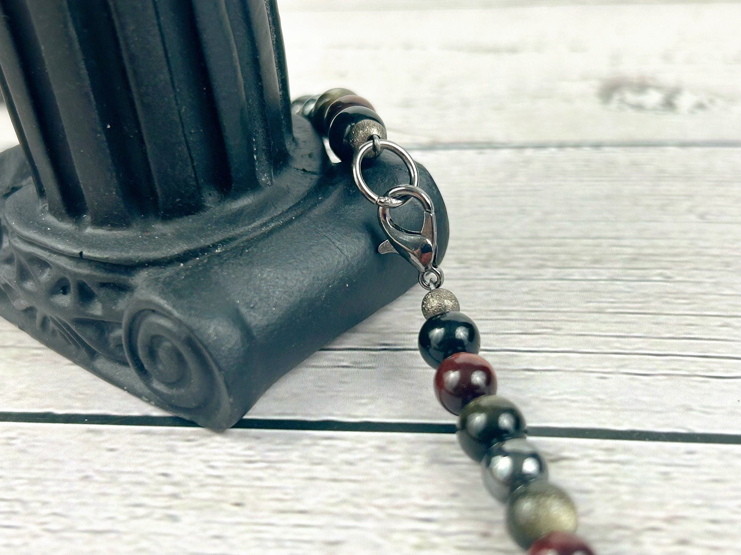 Triple Protection Necklace, Red Tiger Eye, Obsidian, Gemstone Necklace, Hematite, Energy, Healing Crystals, Gift for Her, Gift for Him