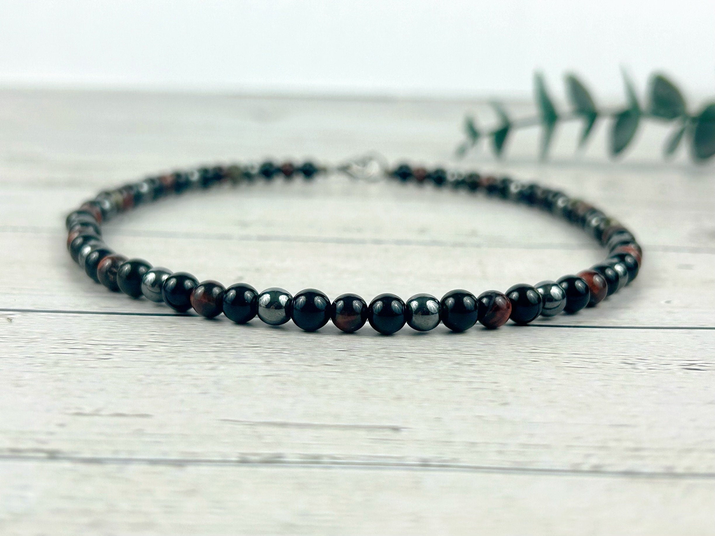 Triple Protection Necklace, Red Tiger Eye, Obsidian, Gemstone Necklace, Hematite, Energy, Healing Crystals, Gift for Her, Gift for Him