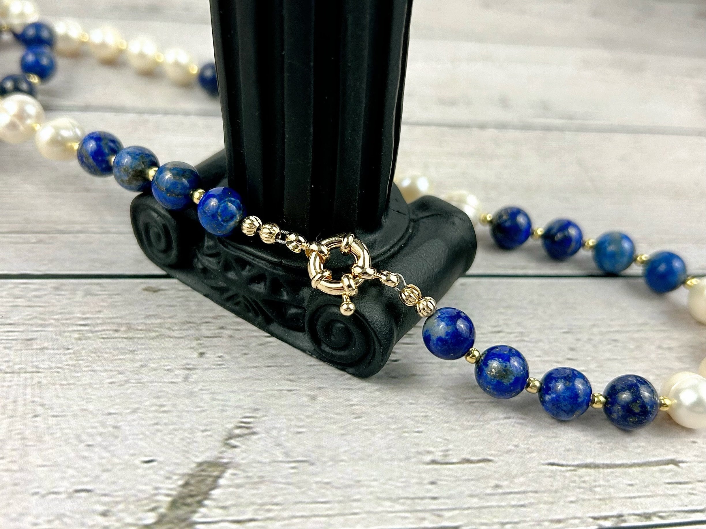 Statement Necklace, Lapis Lazuli Necklace, Multistrand Necklace, Beaded Necklace, Pearl Necklace, Gemstone Necklace,Anniversary Gift for Her