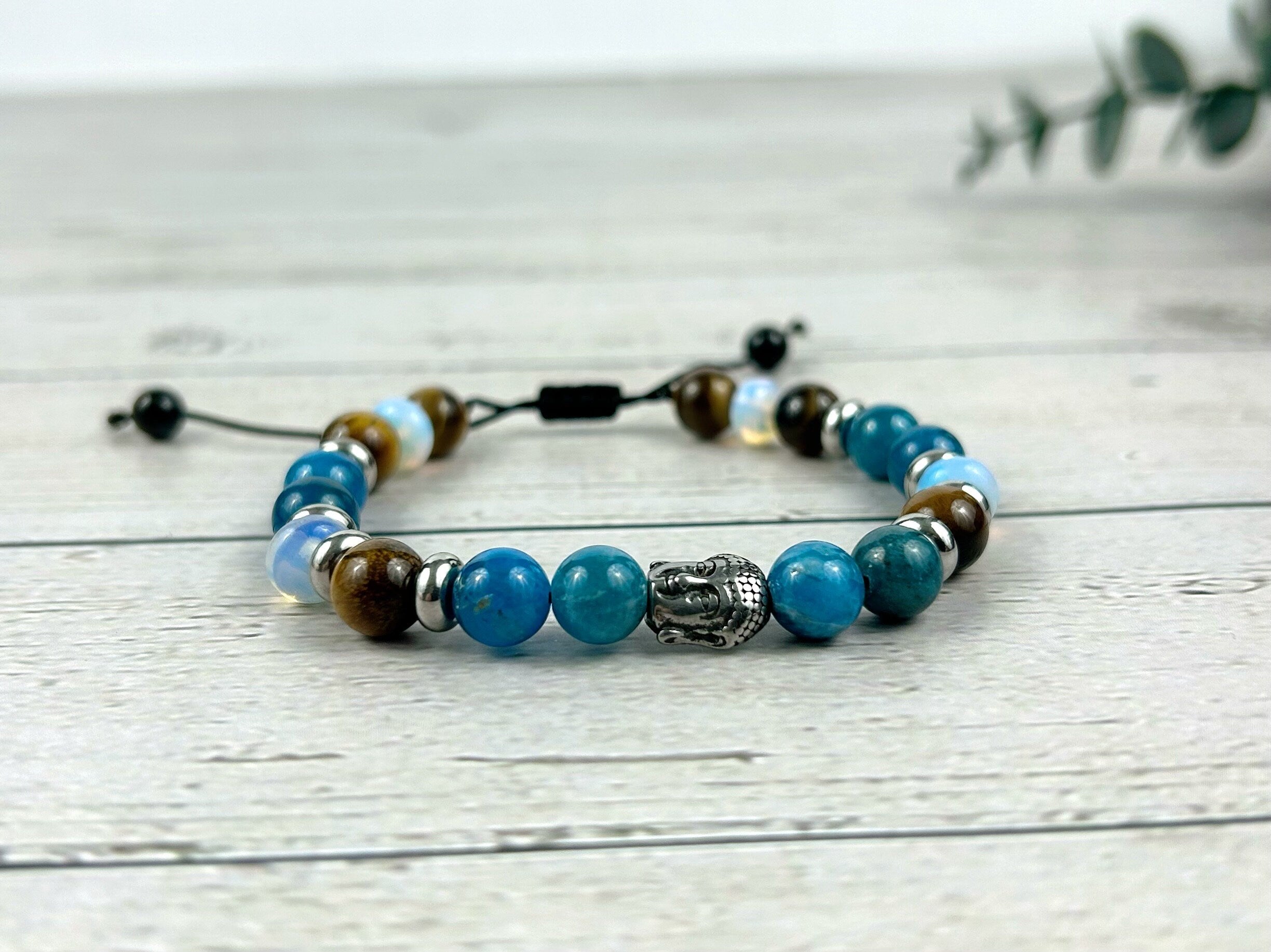 Blue Beaded Bracelet, Tiger Eye Bracelet, Blue Apatite Bracelet, Energy Bracelet, Gemstone Bracelet, Birthday Gift for Her, Gift for Him
