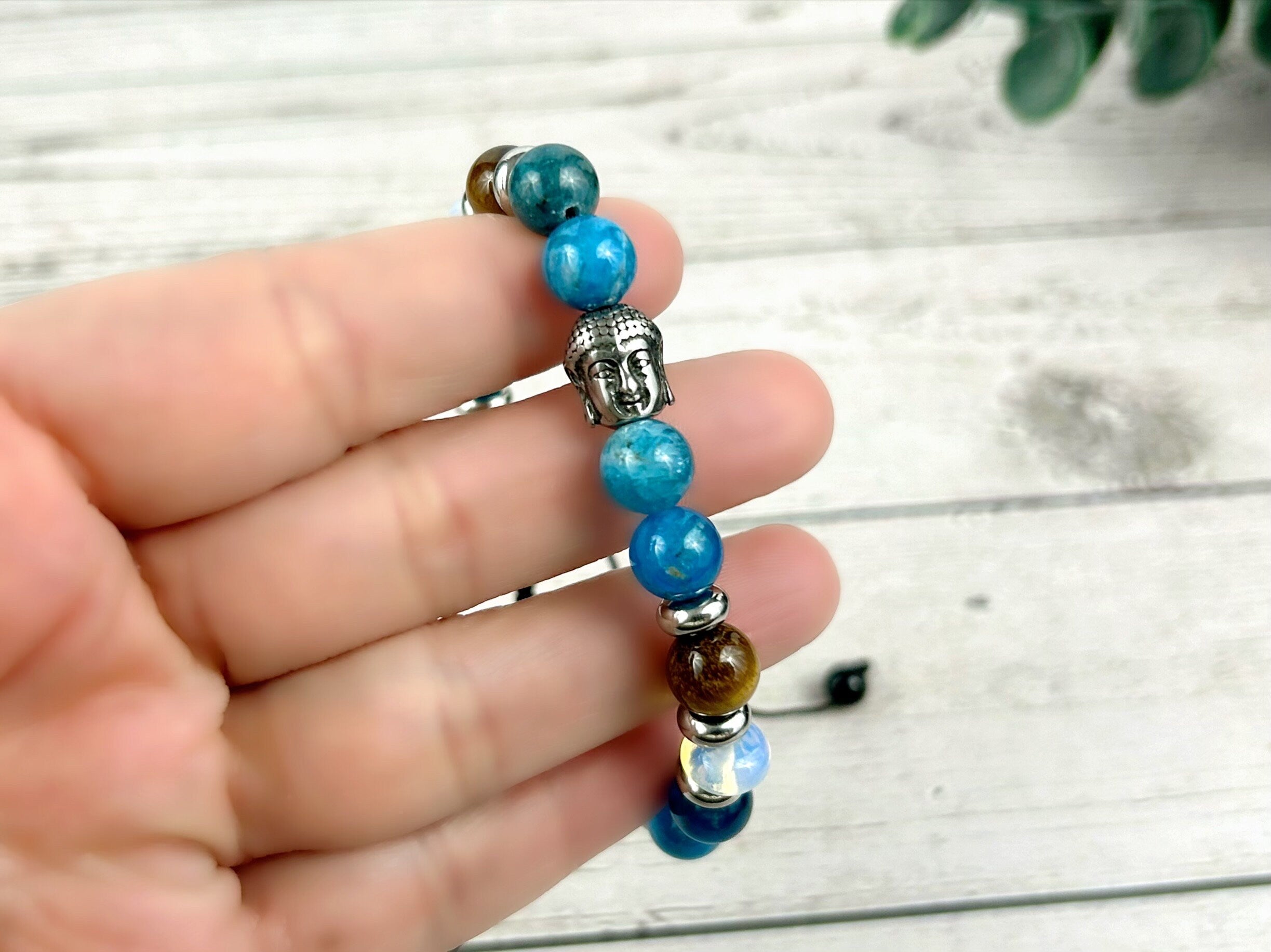 Blue Beaded Bracelet, Tiger Eye Bracelet, Blue Apatite Bracelet, Energy Bracelet, Gemstone Bracelet, Birthday Gift for Her, Gift for Him