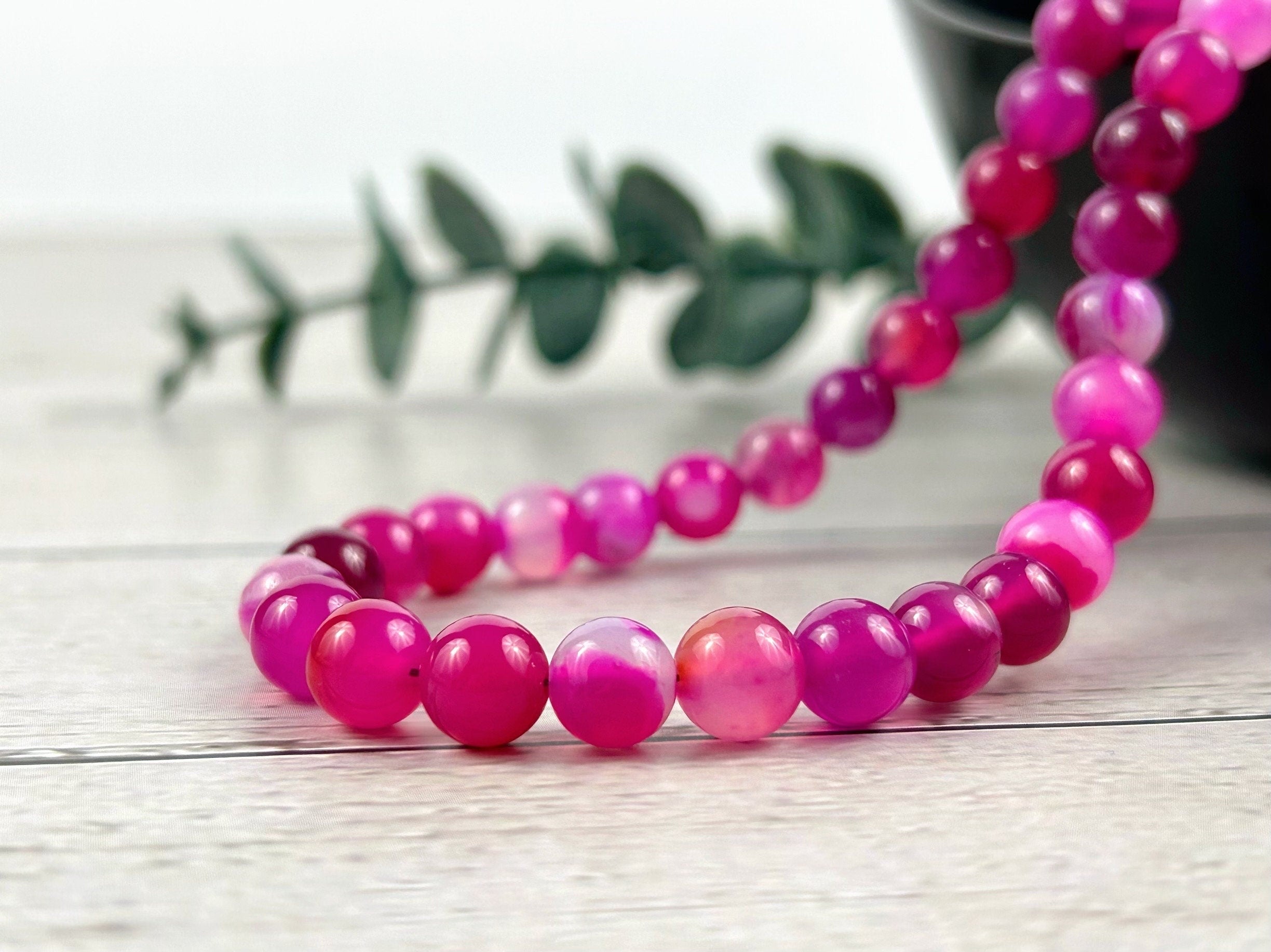 Beaded Necklace, Pink Agate Necklace, Natural Stone Necklace, Gemstones Necklace, Women Necklace, Valentines Gift for Her, Handmade Jewelry