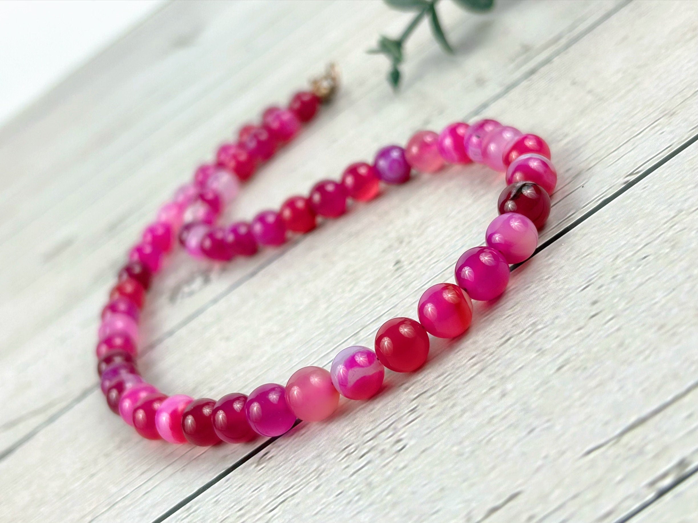 Beaded Necklace, Pink Agate Necklace, Natural Stone Necklace, Gemstones Necklace, Women Necklace, Valentines Gift for Her, Handmade Jewelry