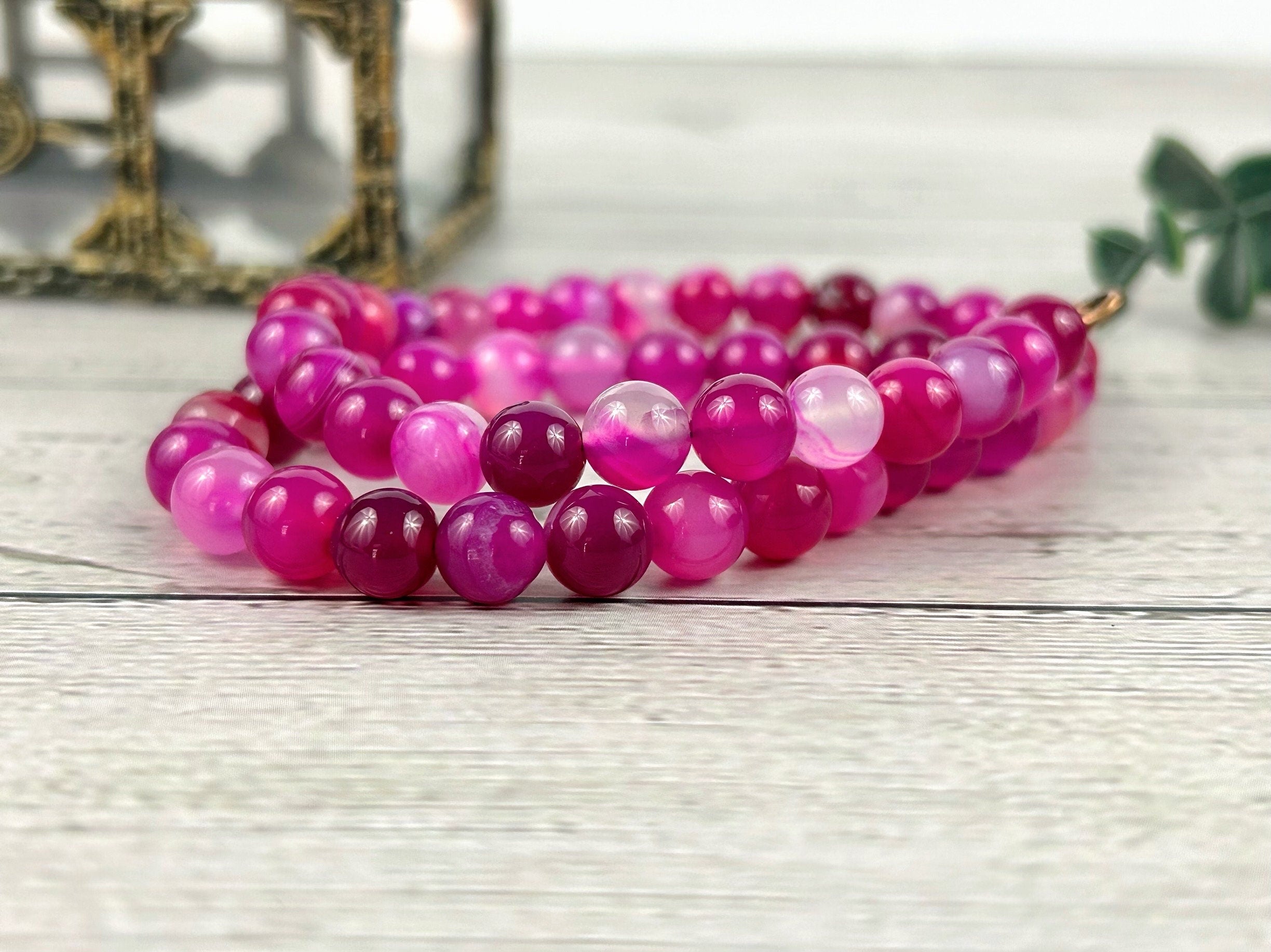 Beaded Necklace, Pink Agate Necklace, Natural Stone Necklace, Gemstones Necklace, Women Necklace, Valentines Gift for Her, Handmade Jewelry