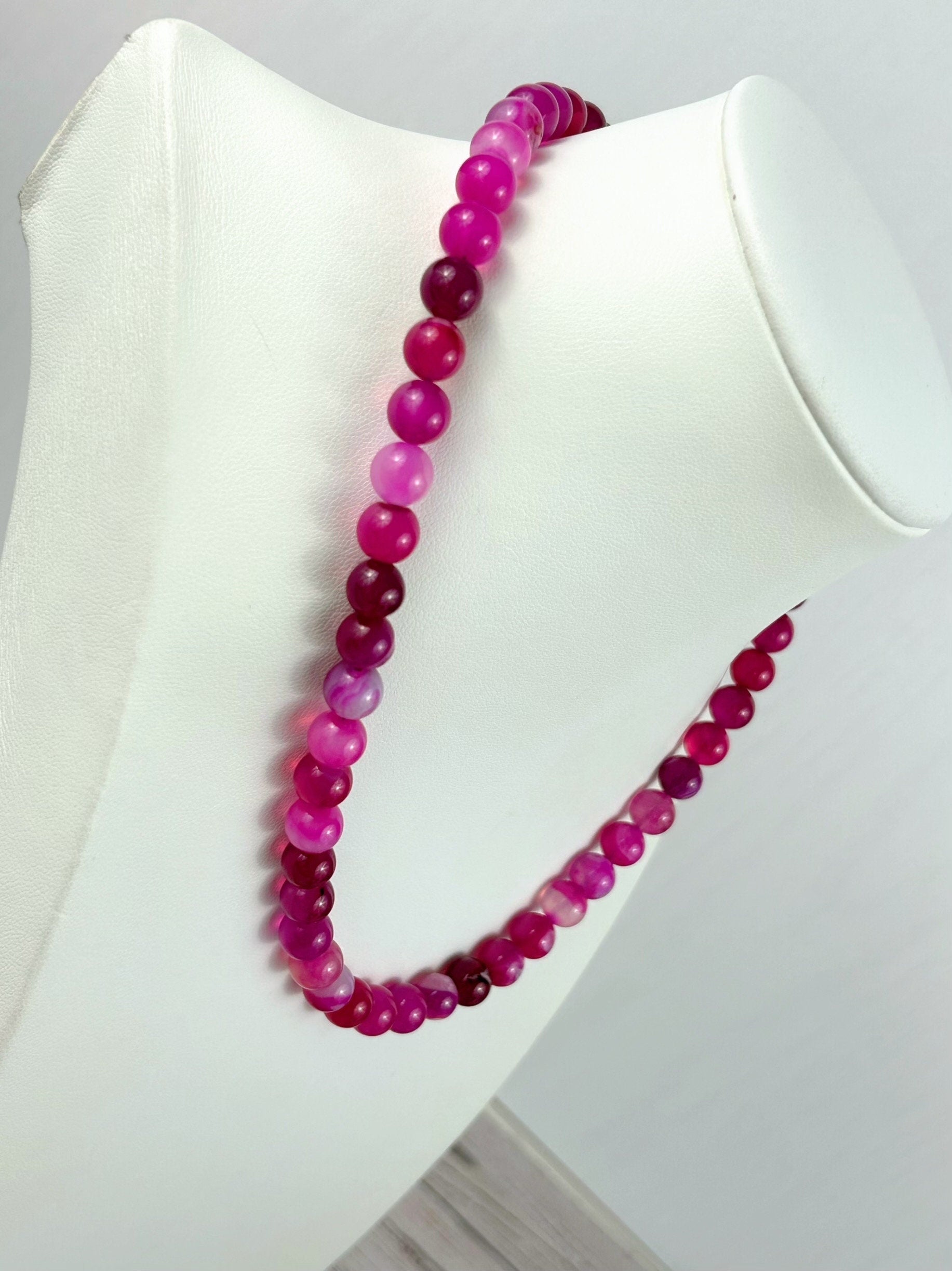 Beaded Necklace, Pink Agate Necklace, Natural Stone Necklace, Gemstones Necklace, Women Necklace, Valentines Gift for Her, Handmade Jewelry