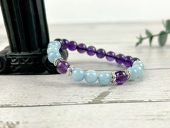 Cleansing Bracelet, Aquamarine Bracelet, Amethyst Gemstone Bracelet, Beaded Bracelet, Birthday Gift for Her, Gift for Him