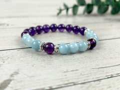 Cleansing Bracelet, Aquamarine Bracelet, Amethyst Gemstone Bracelet, Beaded Bracelet, Birthday Gift for Her, Gift for Him