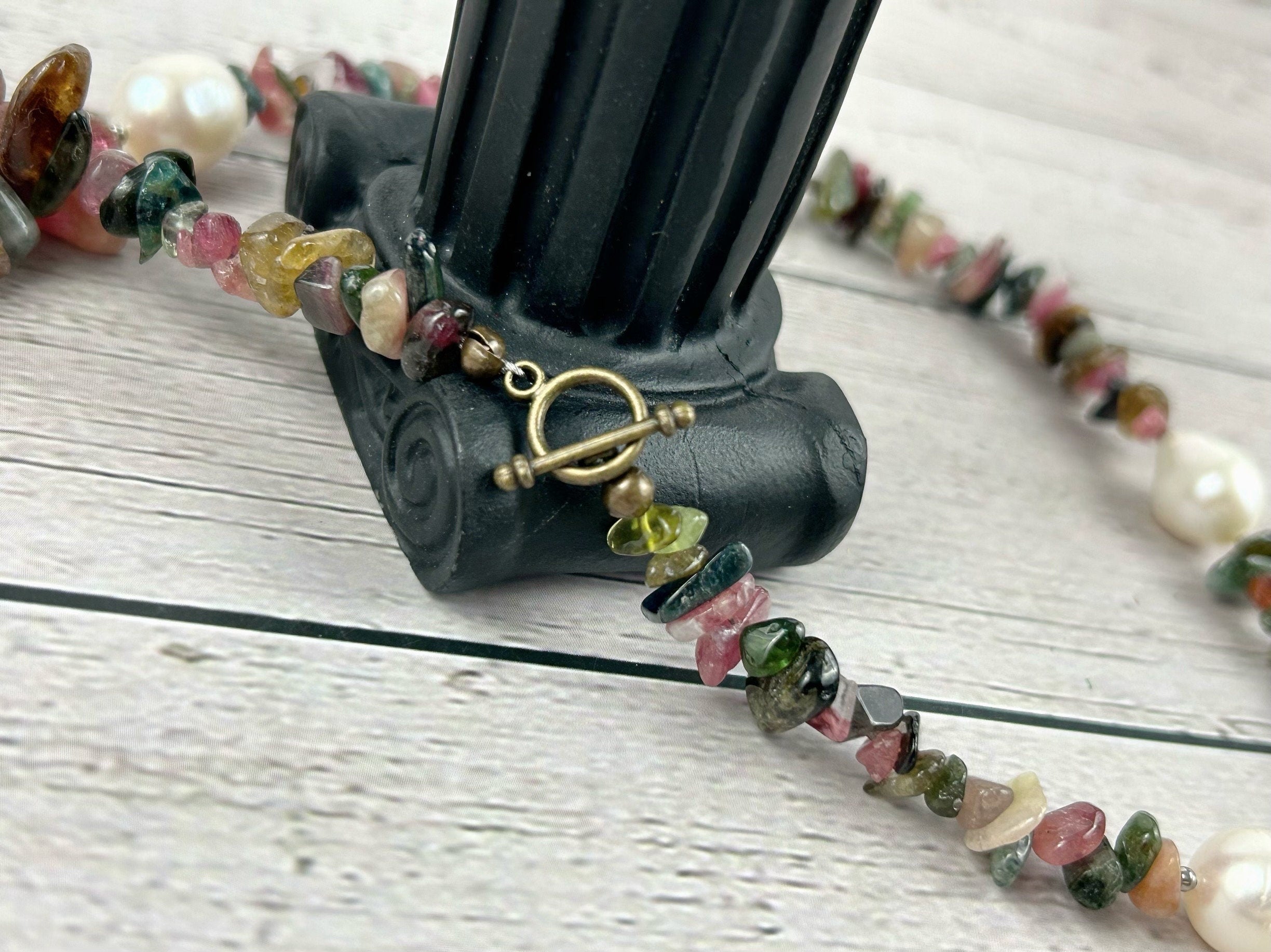 Beaded Necklace, Tourmaline Necklace, Baroque Pearl Necklace, Beaded Necklace, Gemstone Necklace, Boho Necklace, Minimalist Necklace