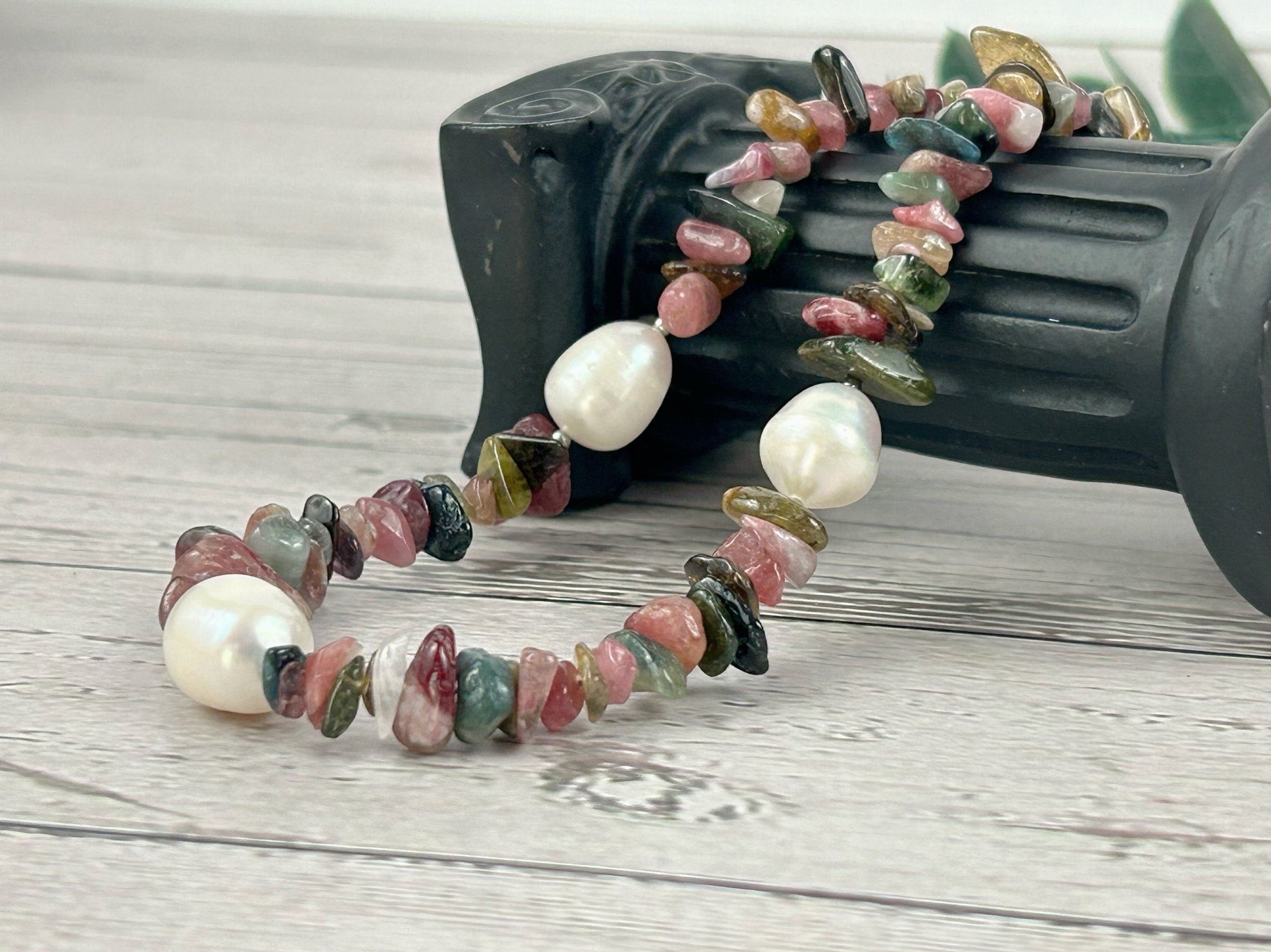 Beaded Necklace, Tourmaline Necklace, Baroque Pearl Necklace, Beaded Necklace, Gemstone Necklace, Boho Necklace, Minimalist Necklace