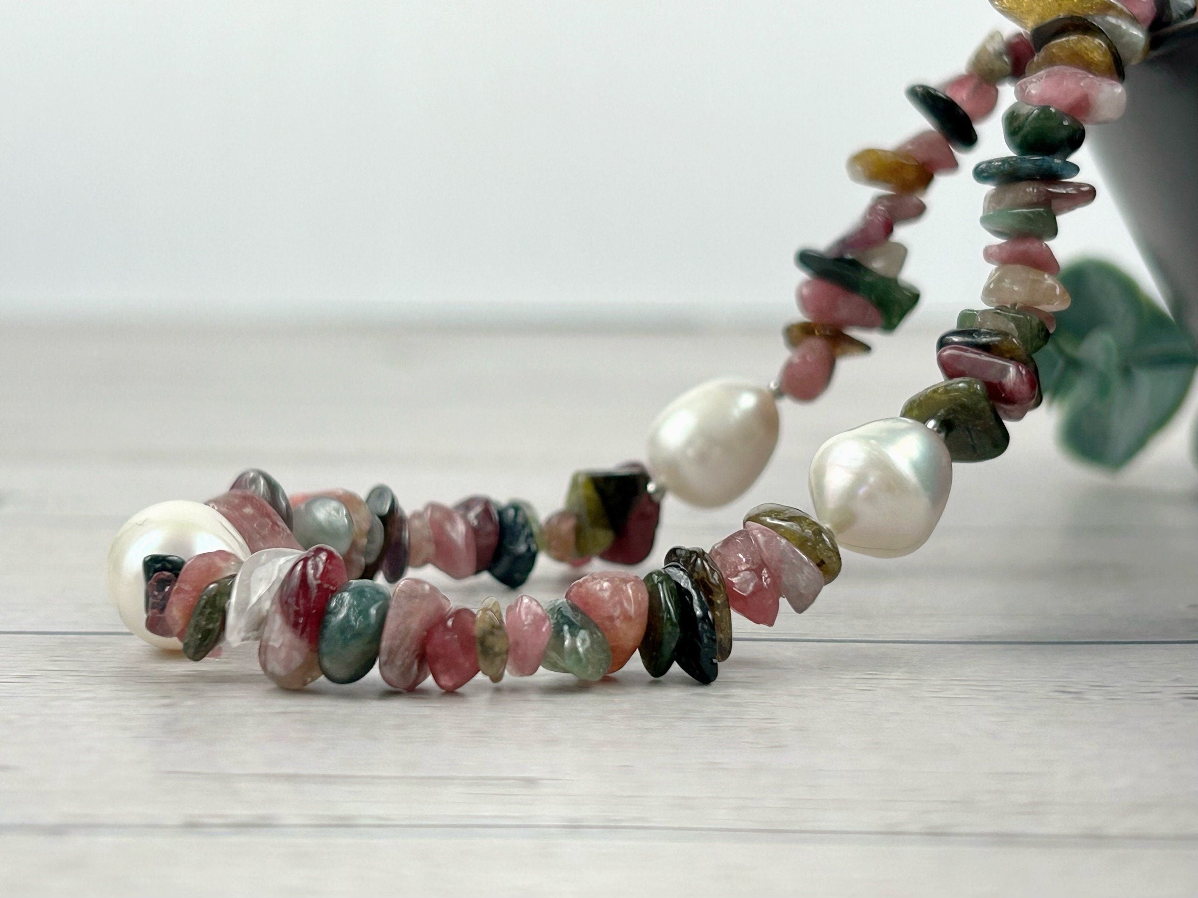 Beaded Necklace, Tourmaline Necklace, Baroque Pearl Necklace, Beaded Necklace, Gemstone Necklace, Boho Necklace, Minimalist Necklace