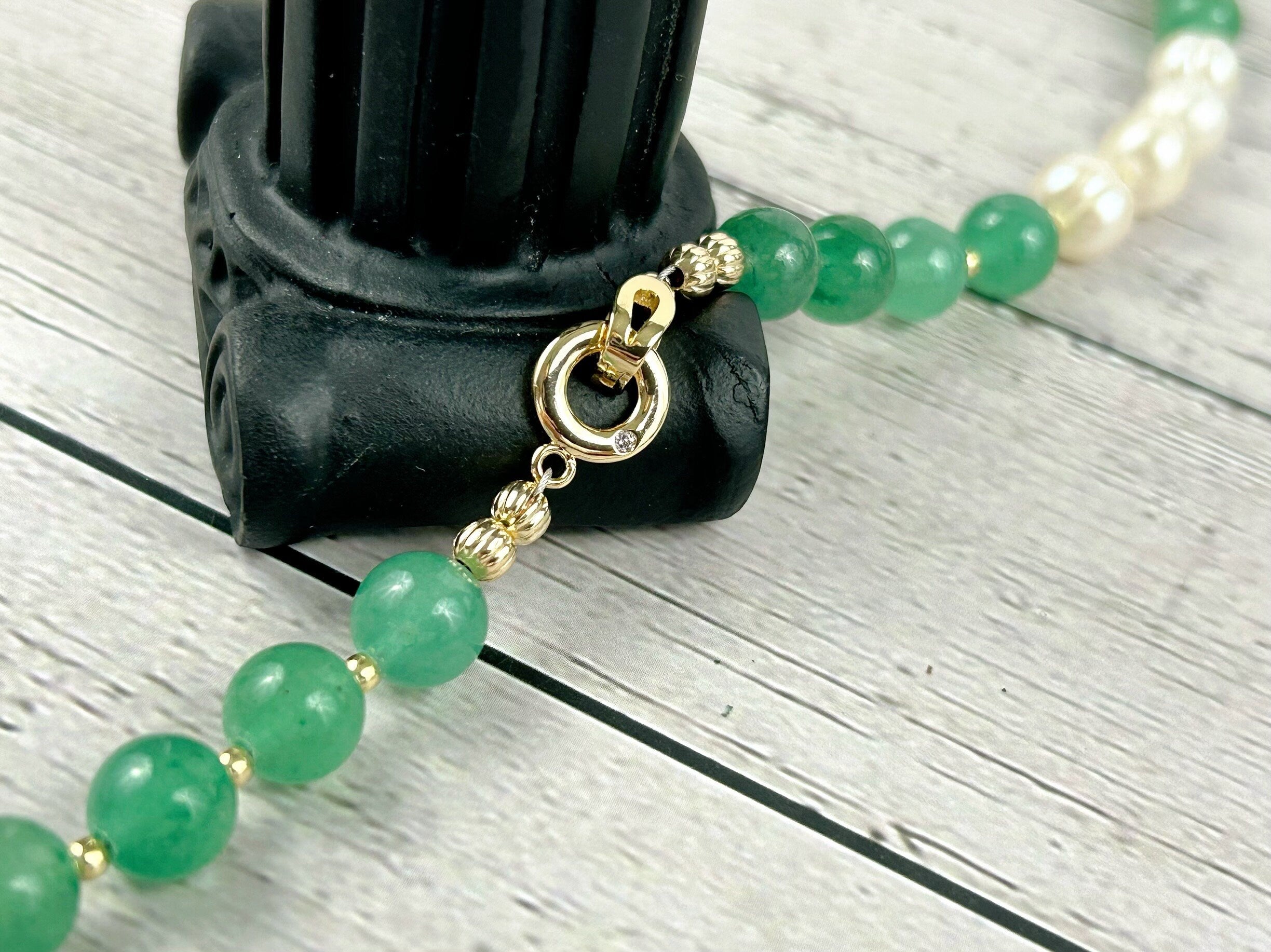 Statement Necklace, Green Aventurine Necklace, Multistrand Necklace, Green Beaded Necklace, Pearl Necklace, Gemstone Necklace, Gift for Her