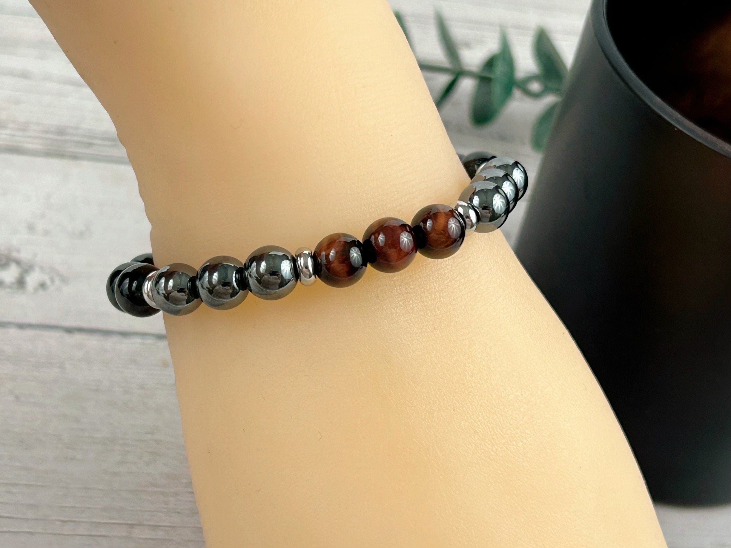 Set of 3 Triple Protection Bracelet, Tiger Eye, Black Obsidian, Gemstone Bracelet, Hematite Bracelet, Birthday Gift for Her, Gift for Him