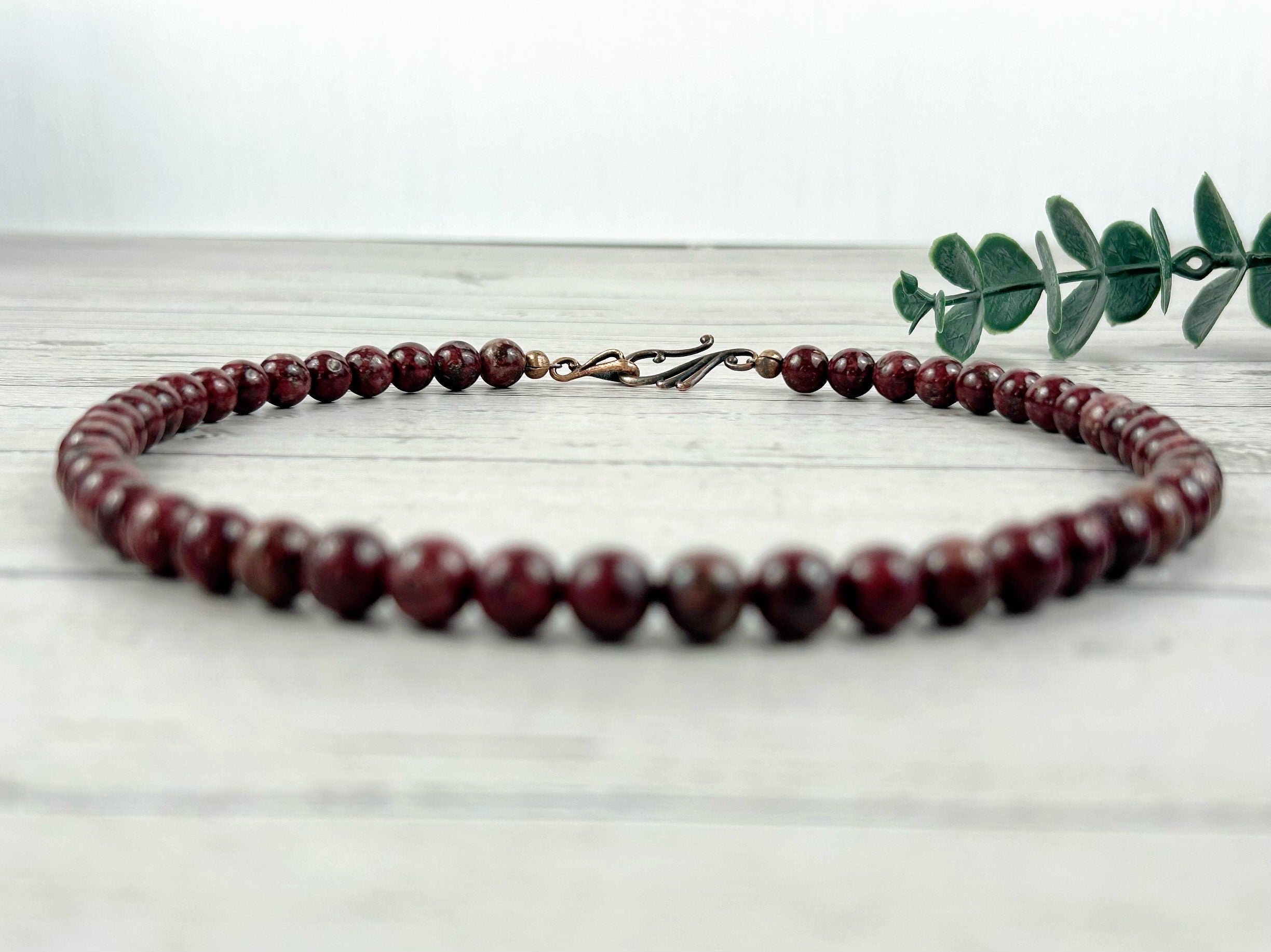 Eudialyte Necklace, Beaded Necklace, Protection Necklace, Energy Necklace, Calming Crystals, Natural Stone Necklace, Valentines Gift for Her