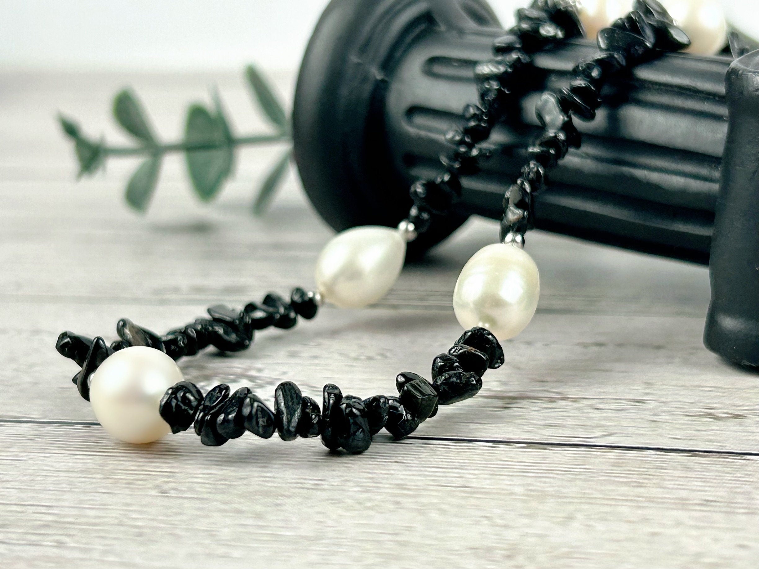 Black Beaded Necklace, Black Tourmaline Necklace, Choker Necklace, Baroque Pearl Necklace, Gemstone Necklace, Boho Necklace, Gift for her