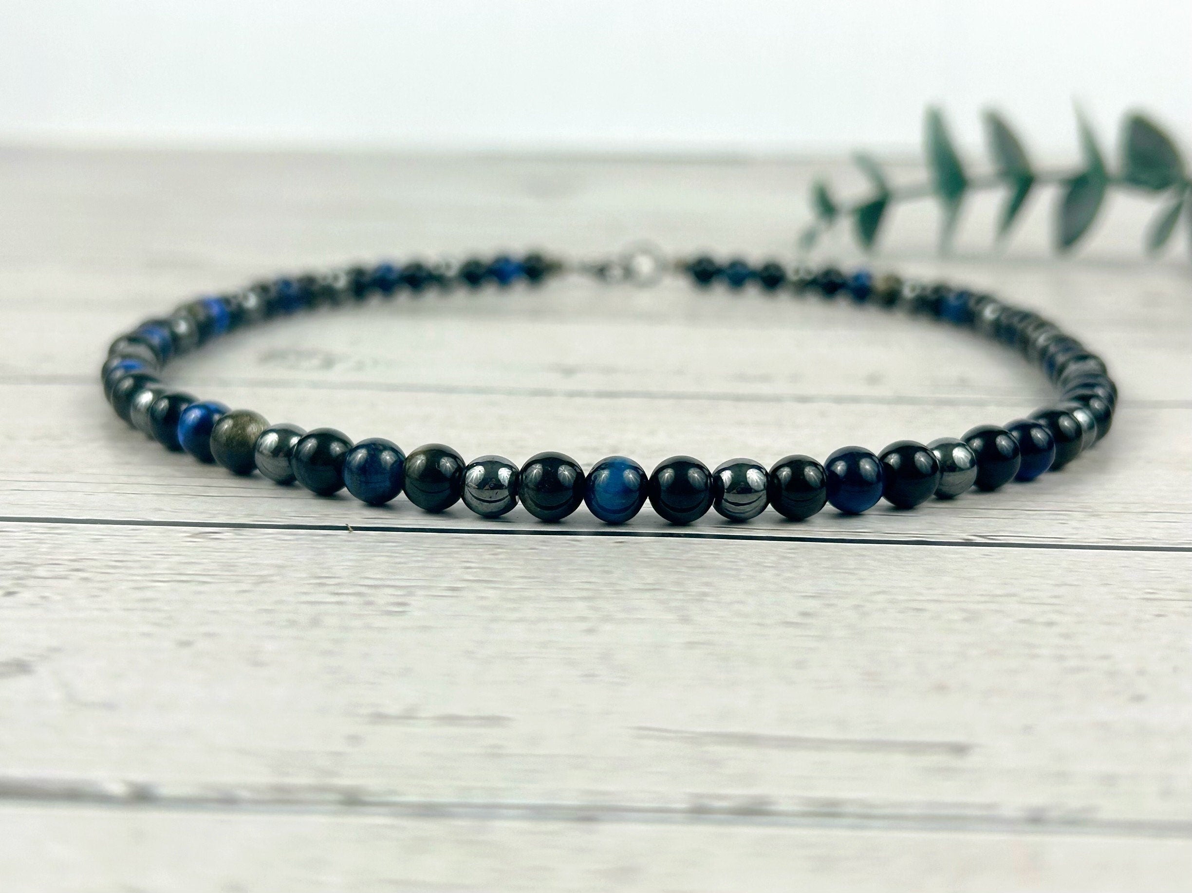 Triple Protection Necklace, Blue Tiger Eye, Golden Obsidian, Energy Necklace, Hematite, Gemstones, Valentines Gift for Her, Gift for Him