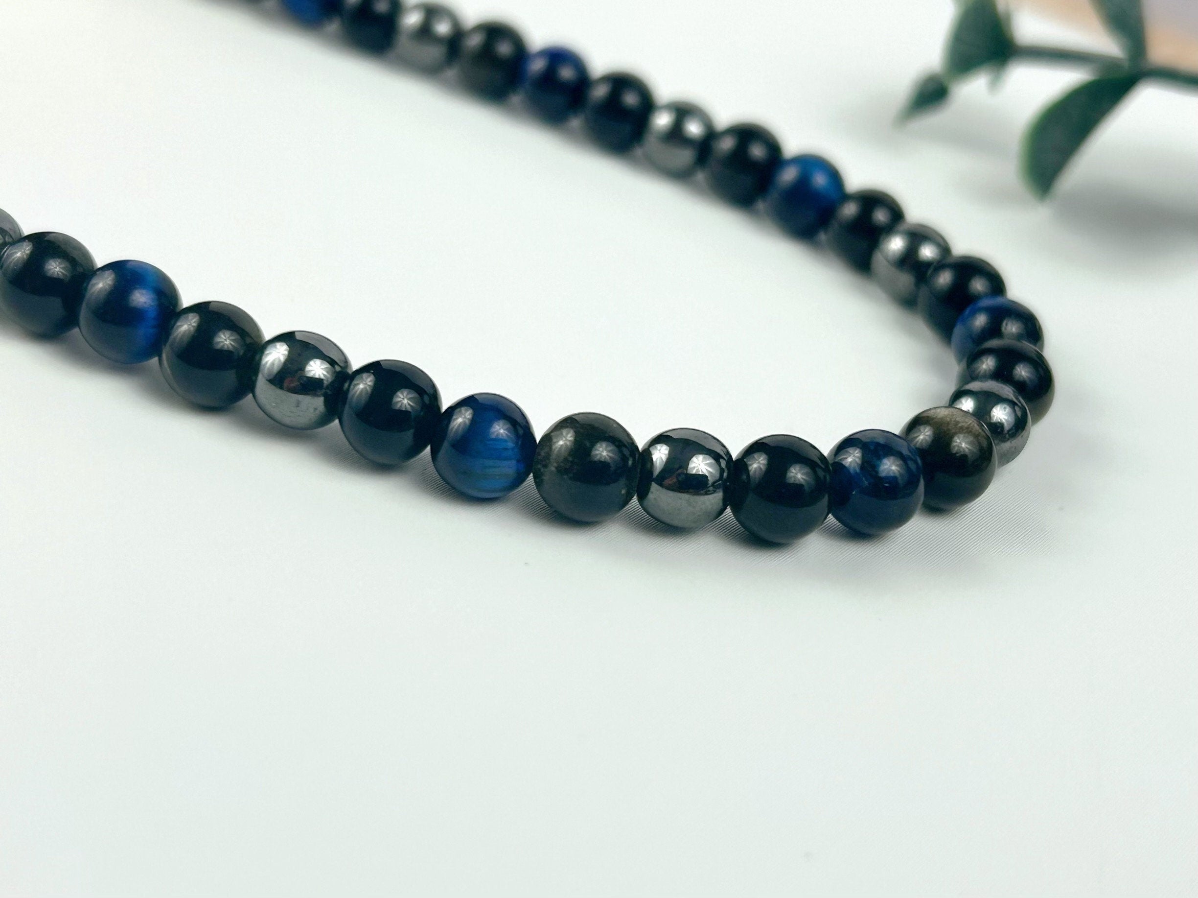 Triple Protection Necklace, Blue Tiger Eye, Golden Obsidian, Energy Necklace, Hematite, Gemstones, Valentines Gift for Her, Gift for Him