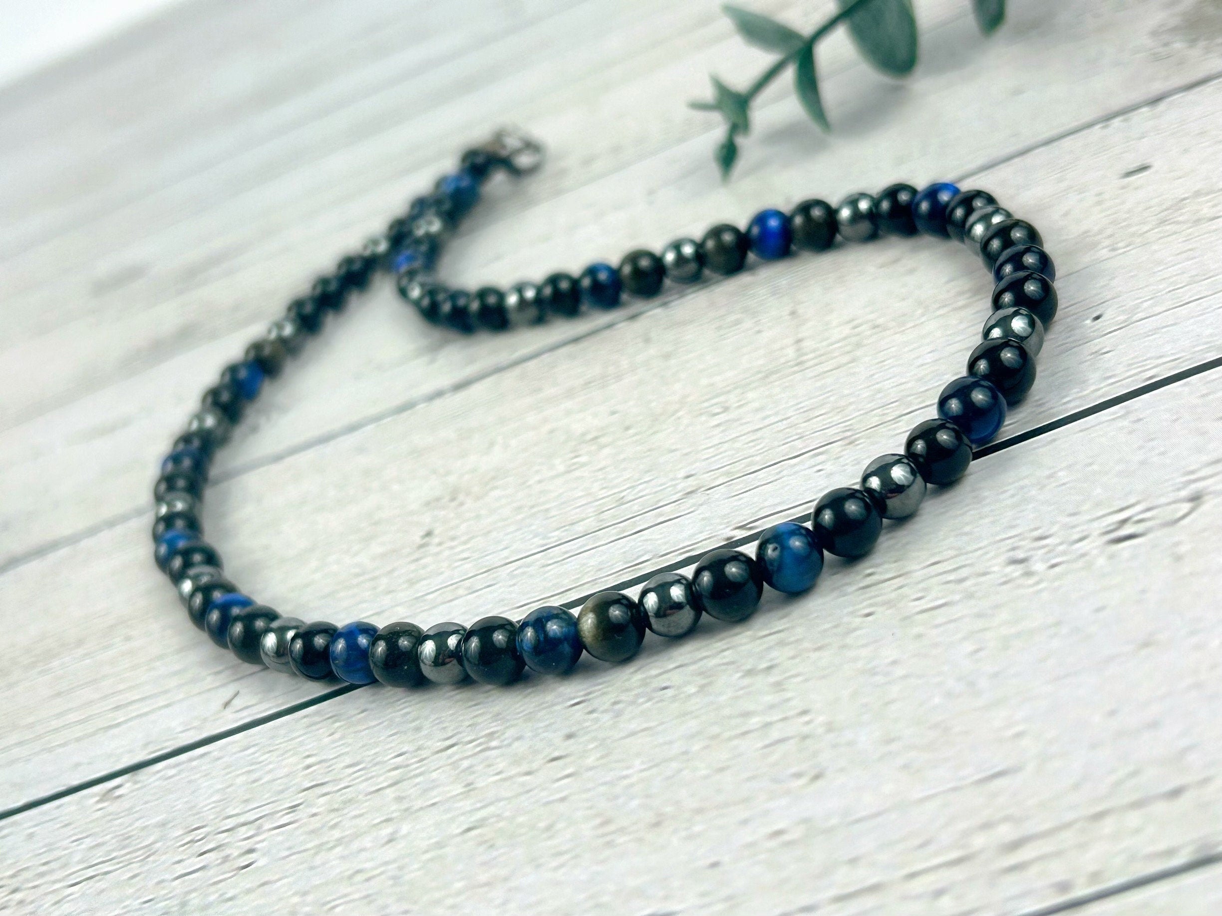 Triple Protection Necklace, Blue Tiger Eye, Golden Obsidian, Energy Necklace, Hematite, Gemstones, Valentines Gift for Her, Gift for Him