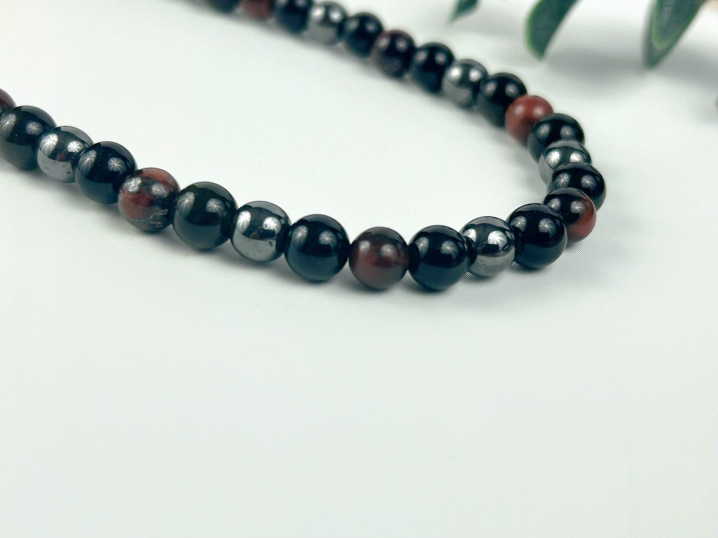 Triple Protection Necklace, Red Tiger Eye, Obsidian, Gemstone Necklace, Hematite, Energy, Healing Crystals, Gift for Her, Gift for Him