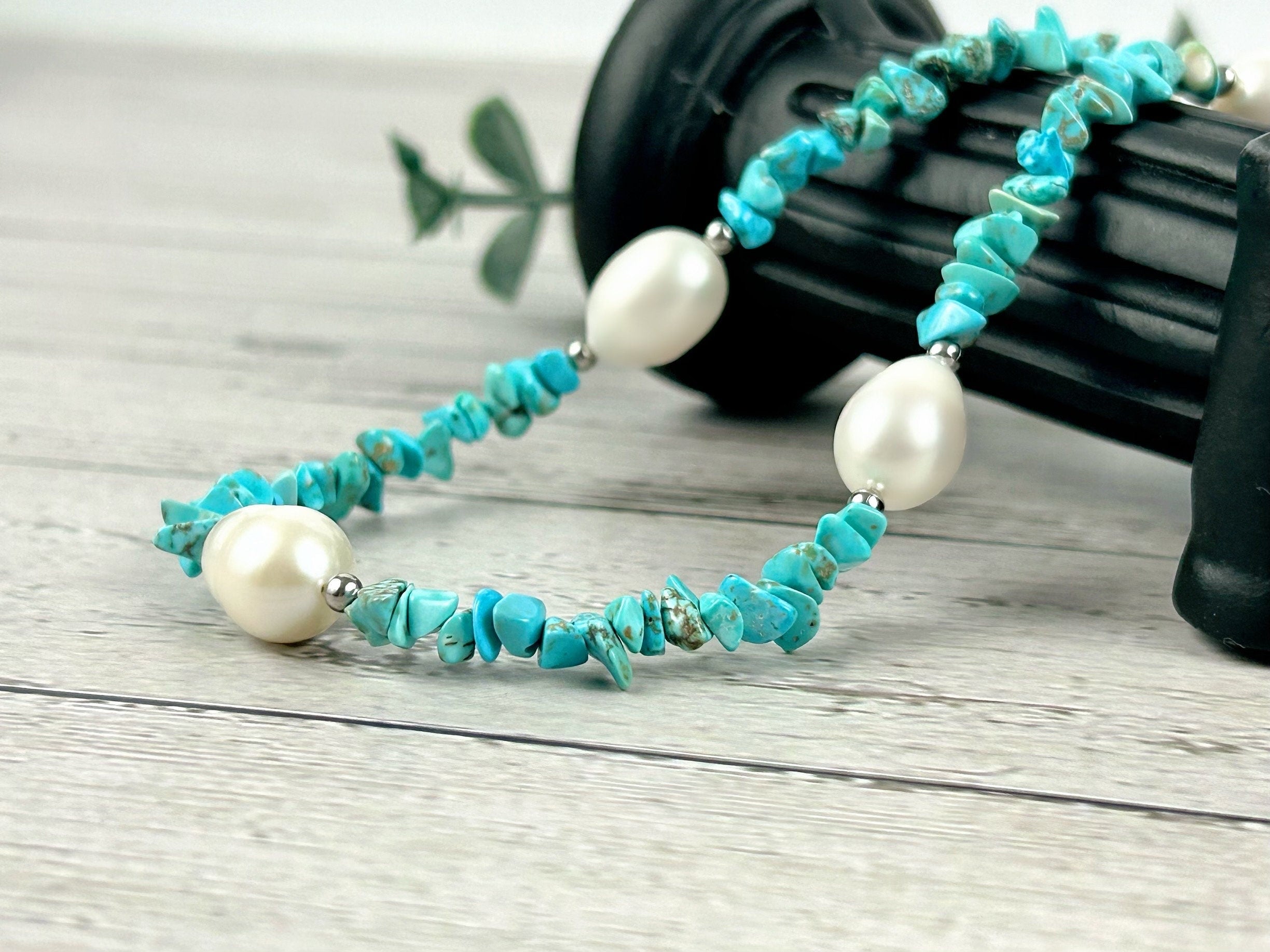 Turquoise Necklace, Choker Necklace, Blue Beaded Necklace, Baroque Pearl Necklace, Gemstone Necklace, Boho Necklace, Gift for her