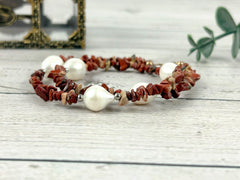 Red Jasper Necklace, Red Beaded Necklace, Choker Necklace, Baroque Pearl Necklace, Gemstone Necklace, Boho Necklace, Gift for her