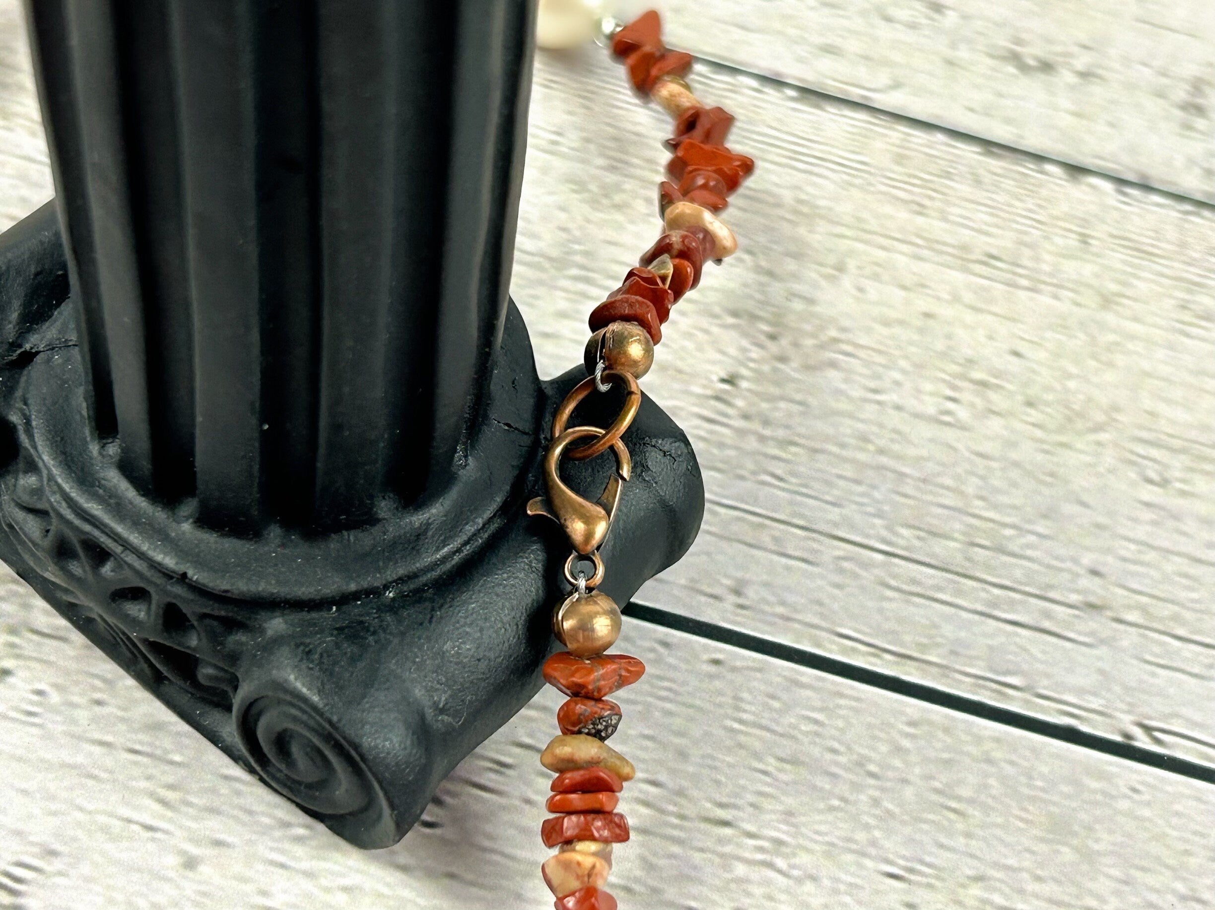 Red Jasper Necklace, Red Beaded Necklace, Choker Necklace, Baroque Pearl Necklace, Gemstone Necklace, Boho Necklace, Gift for her