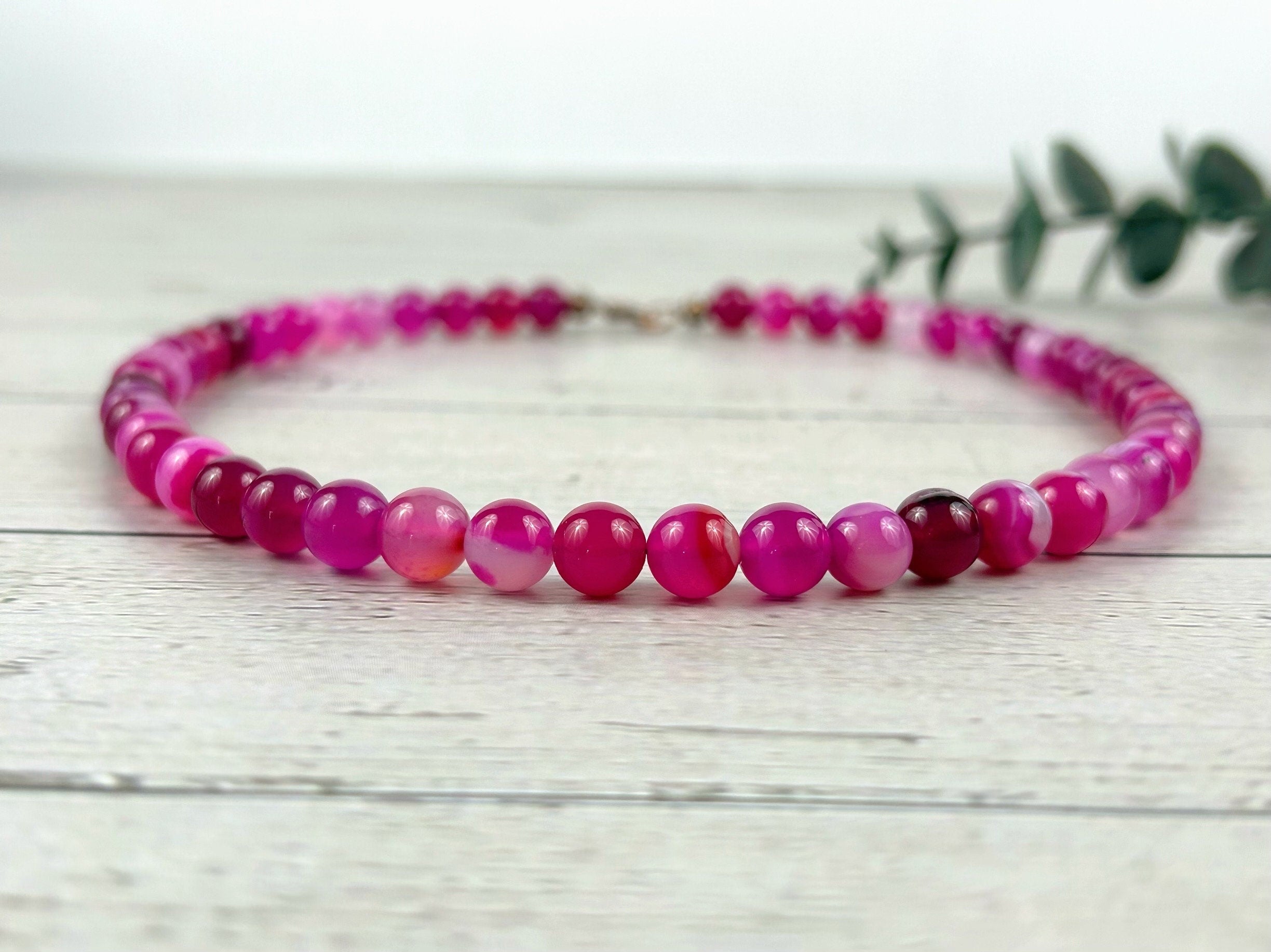 Beaded Necklace, Pink Agate Necklace, Natural Stone Necklace, Gemstones Necklace, Women Necklace, Valentines Gift for Her, Handmade Jewelry