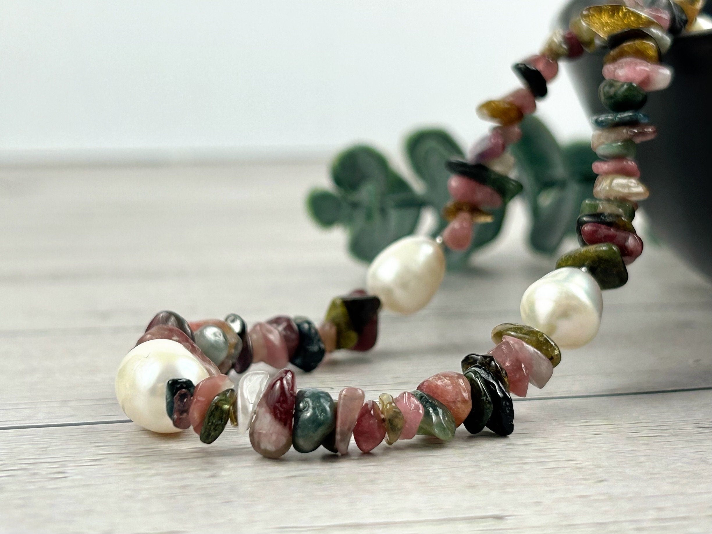 Beaded Necklace, Tourmaline Necklace, Baroque Pearl Necklace, Beaded Necklace, Gemstone Necklace, Boho Necklace, Minimalist Necklace