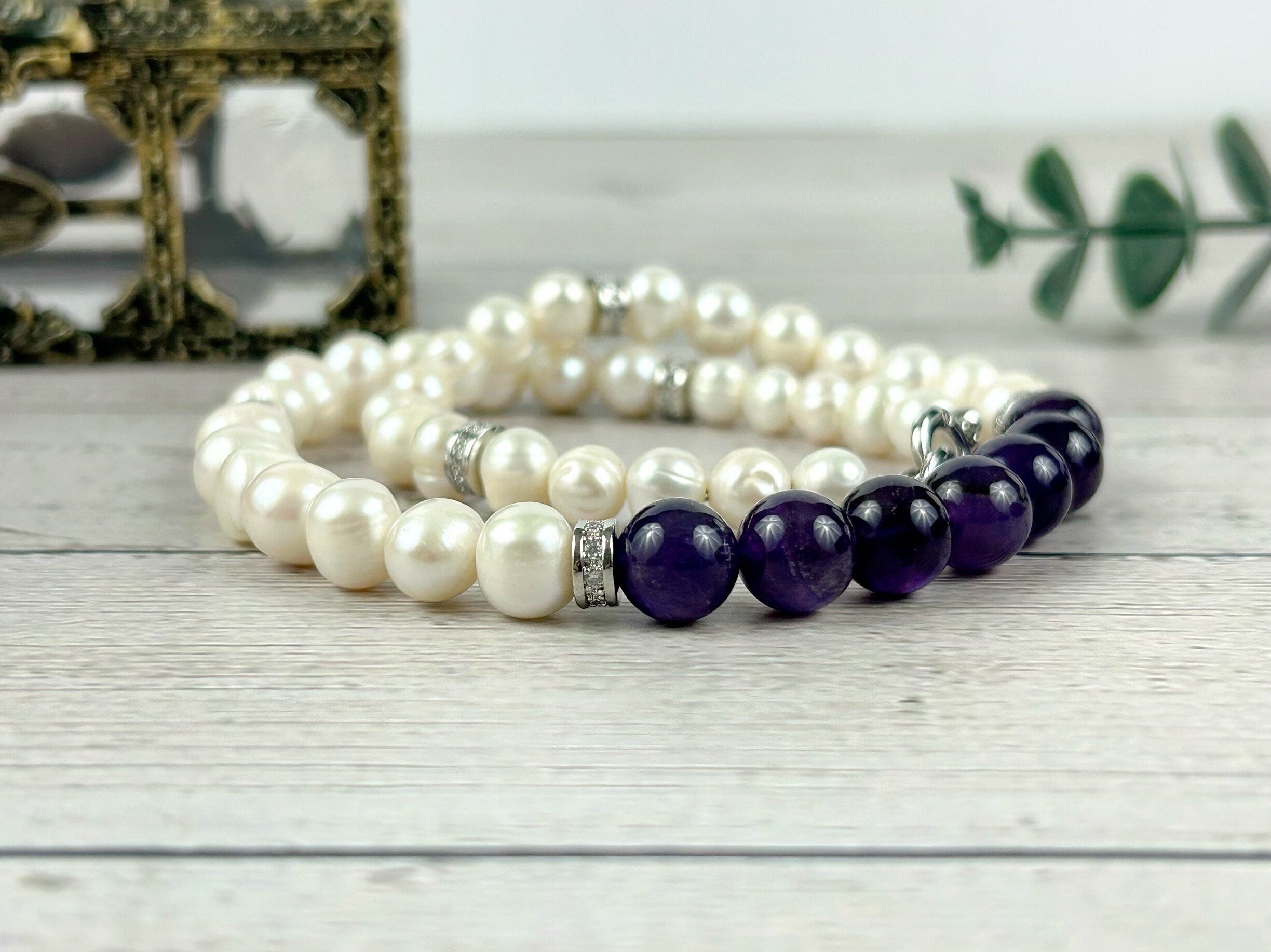 Amethyst Necklace, Freshwater Pearl Necklace, Choker Necklace, Purple Beaded Necklace, Gift for Her, Love Attraction, Pearl Necklace