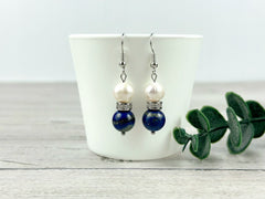 Lapis Lazuli Earrings, Freshwater Pearl Earrings, Gemstone Earrings, Gift For Her, Handmade Jewelry, Ear Jewelry, Gift for Sister