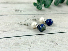 Lapis Lazuli Earrings, Freshwater Pearl Earrings, Gemstone Earrings, Gift For Her, Handmade Jewelry, Ear Jewelry, Gift for Sister