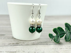 Malachite Earrings, Freshwater Pearl Earrings, Gemstone Earrings, Gift For Her, Handmade Jewelry, Ear Jewelry, Gift for Sister