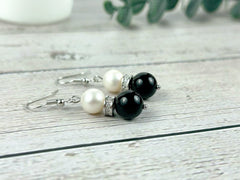 Black Onyx Earrings, Freshwater Pearl Earrings, Gemstone Earrings, Gift For Her, Handmade Jewelry, Ear Jewelry, Gift for Sister