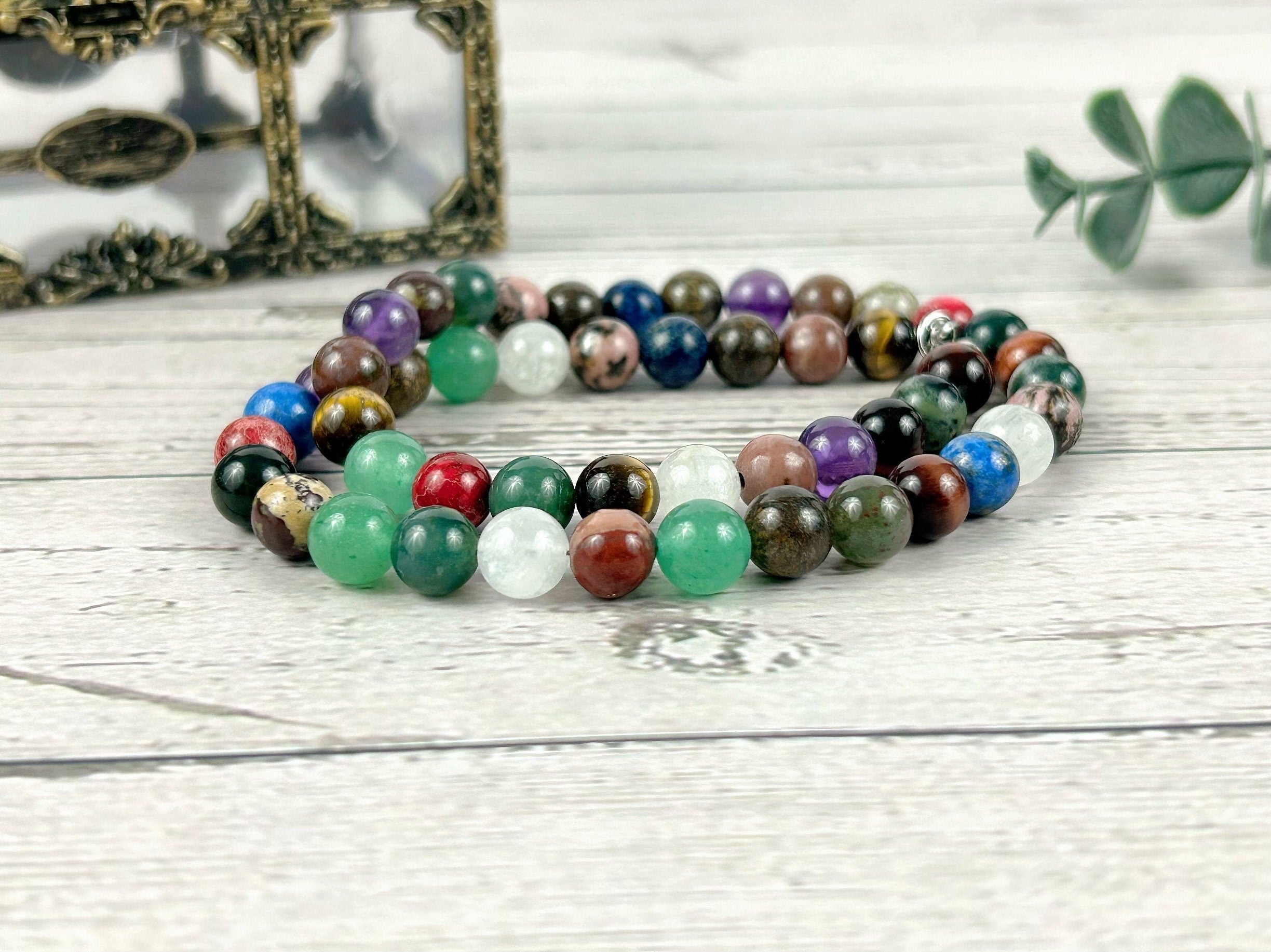 Mix Gemstones Necklace, Tigers Eye, Beaded Necklace, Amethyst, Moonstone, Green Aventurine, Sodalite, Imperial Jasper, Moss Agate, Bronzite