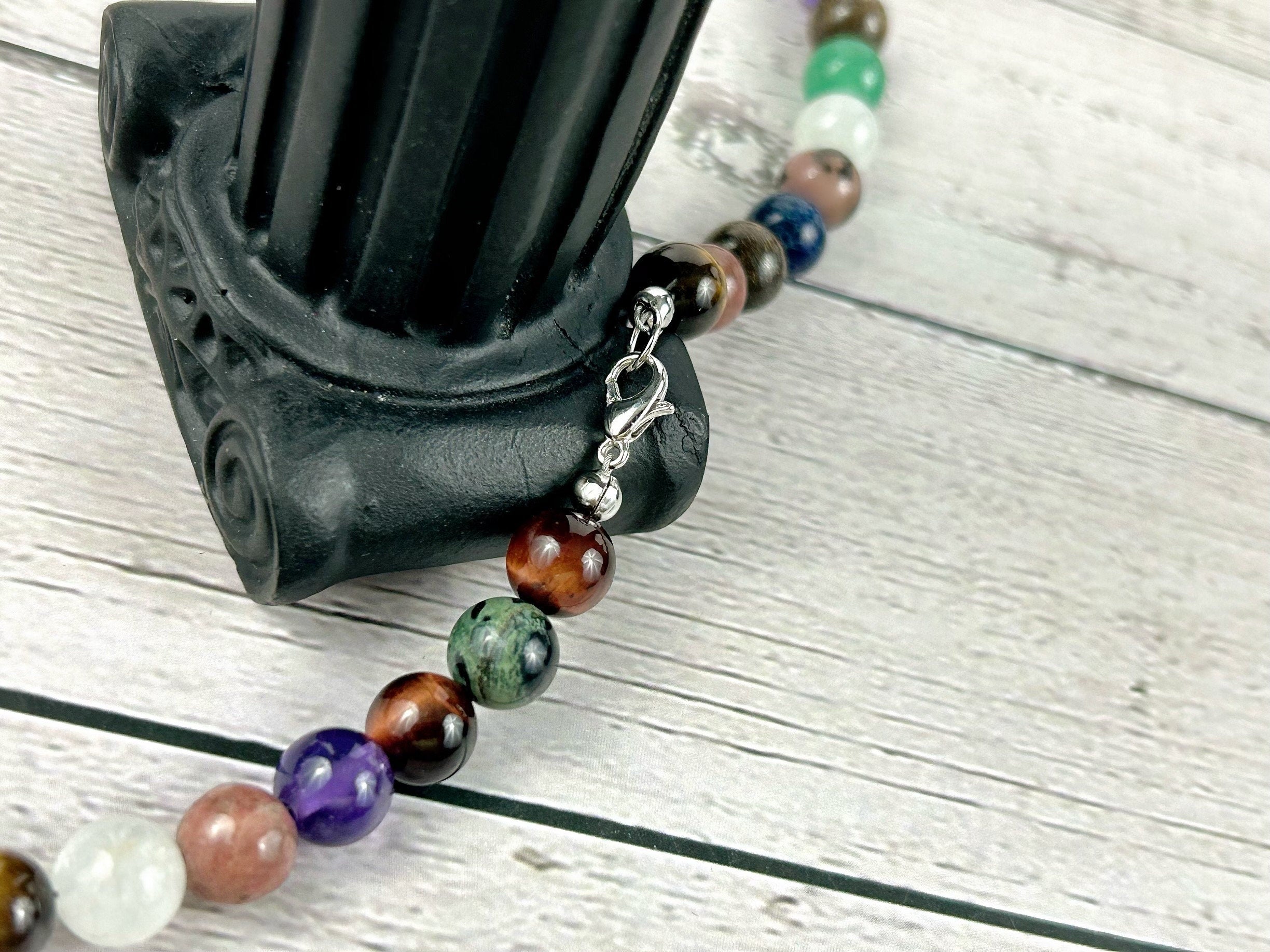 Mix Gemstones Necklace, Tigers Eye, Beaded Necklace, Amethyst, Moonstone, Green Aventurine, Sodalite, Imperial Jasper, Moss Agate, Bronzite