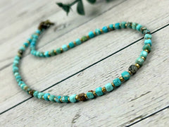 Turquoise Choker Necklace, Genuine Turquoise Necklace, Beaded Choker, Boho Necklace, Gift for Her, Blue Beaded Necklace, Gift for Sister