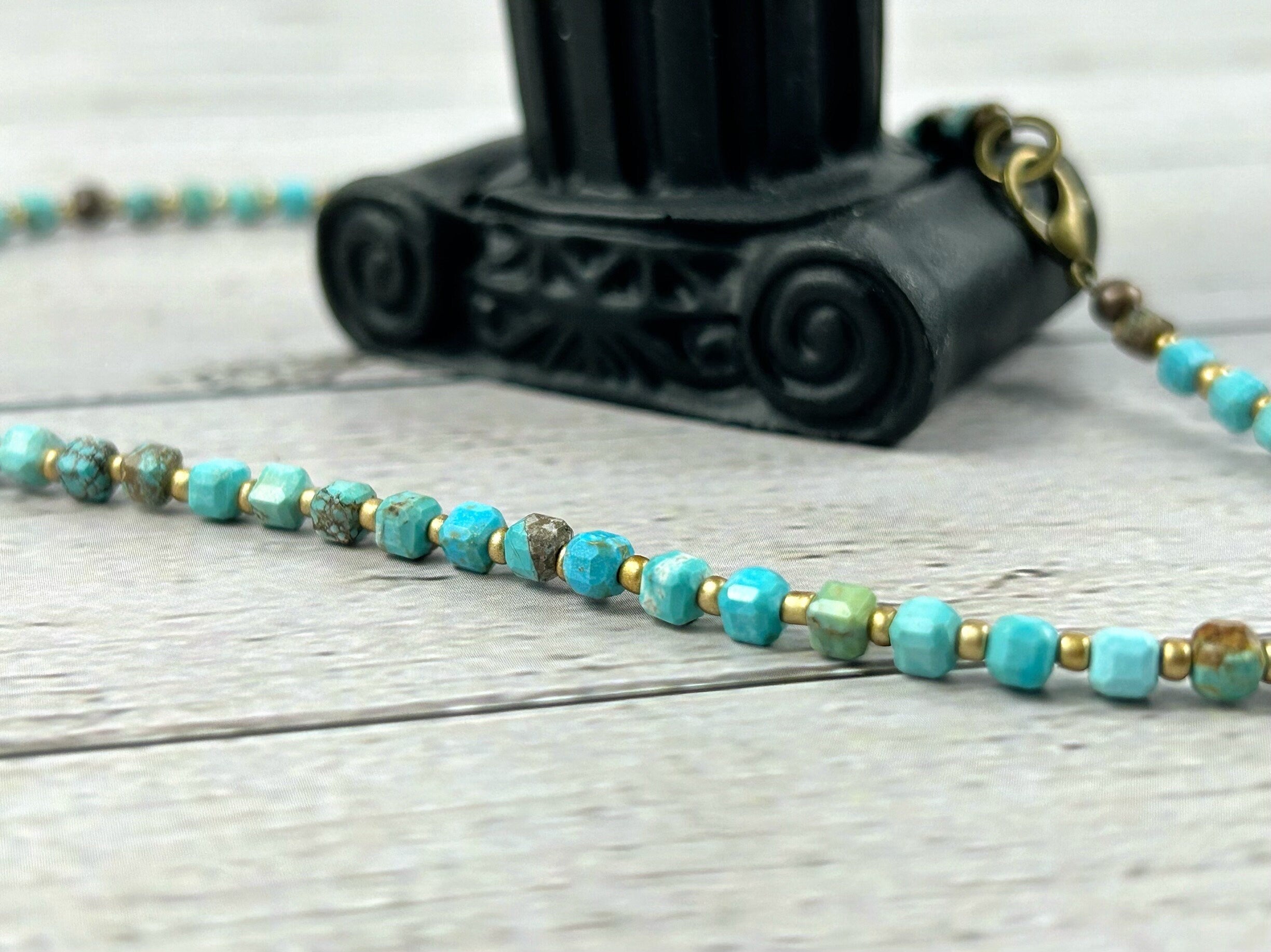 Turquoise Choker Necklace, Genuine Turquoise Necklace, Beaded Choker, Boho Necklace, Gift for Her, Blue Beaded Necklace, Gift for Sister